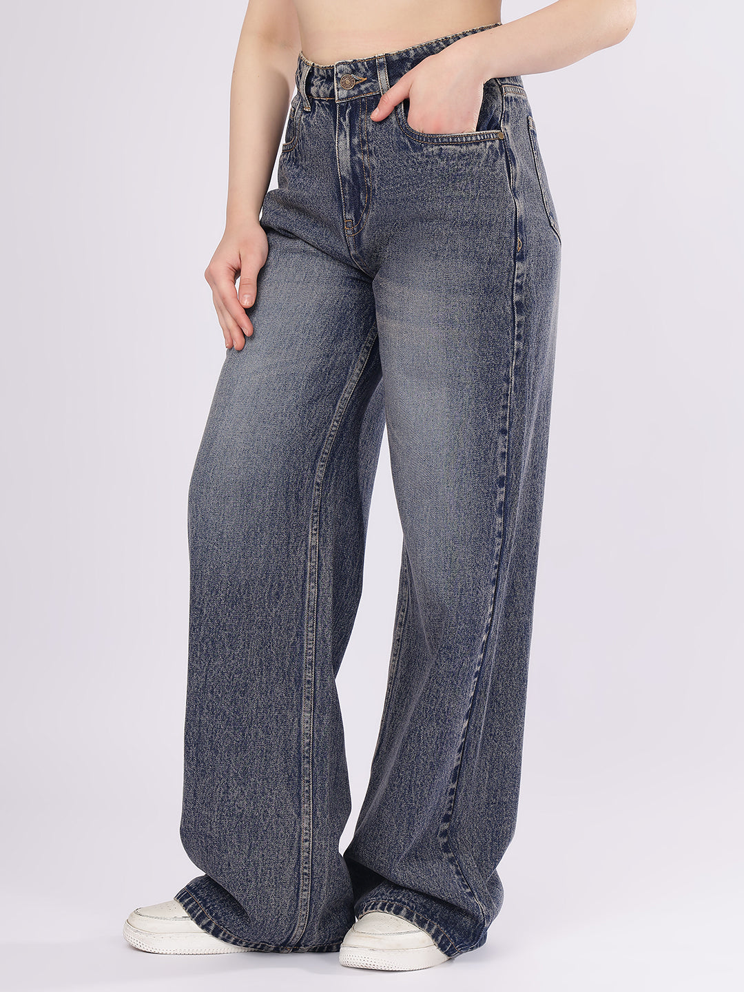 Women’s Blue High-Rise Baggy Fit Denim Jeans