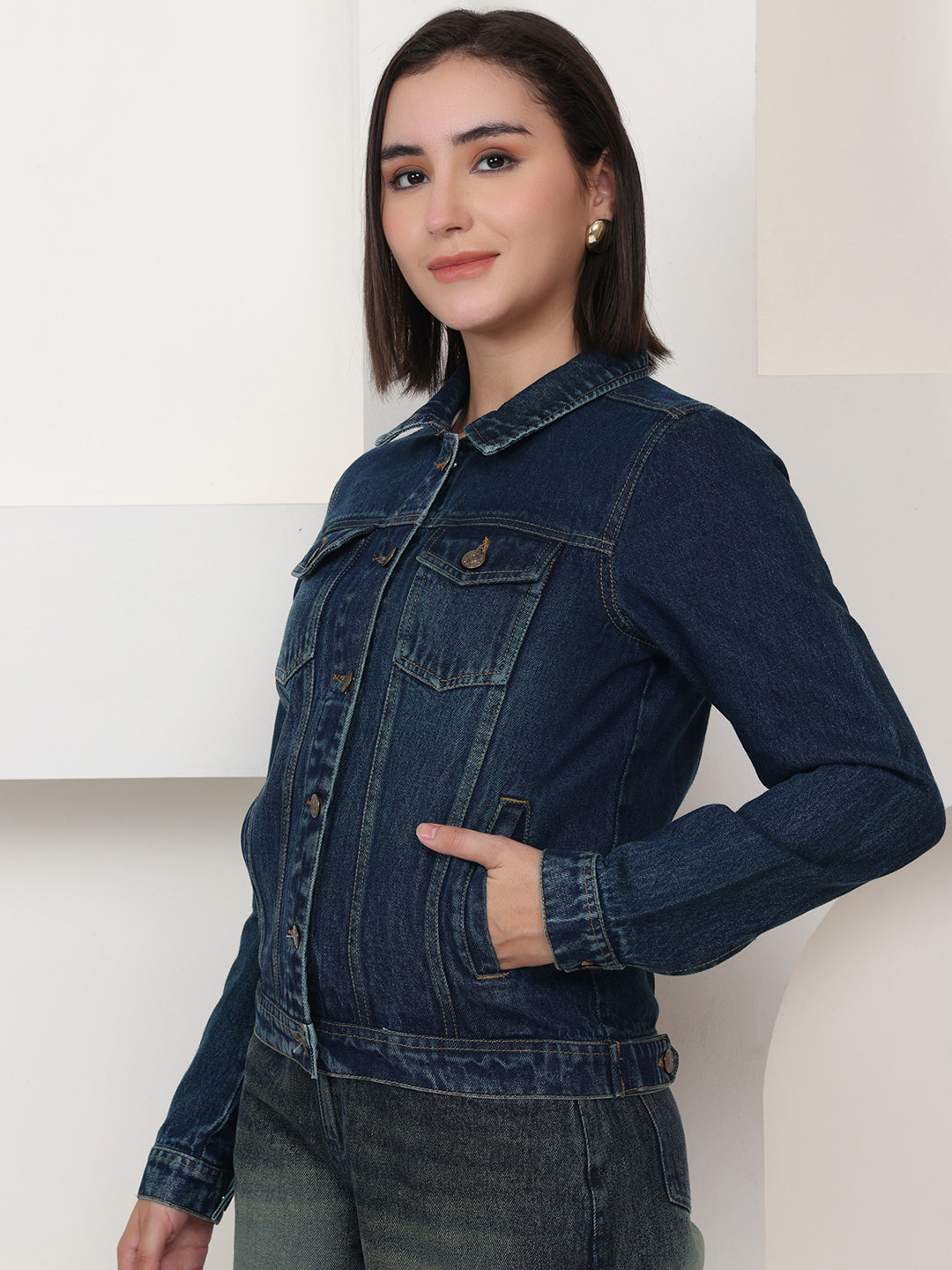 PUELLA Essential Navy Blue Regular-Fit Denim Jacket