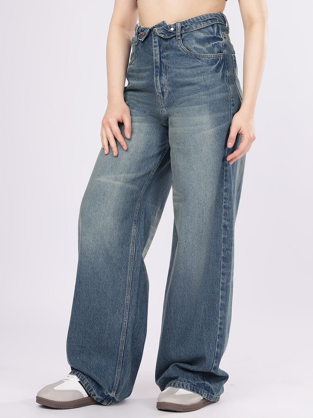 Women’s Dark Blue High-Rise Loose Fit Denim Jeans