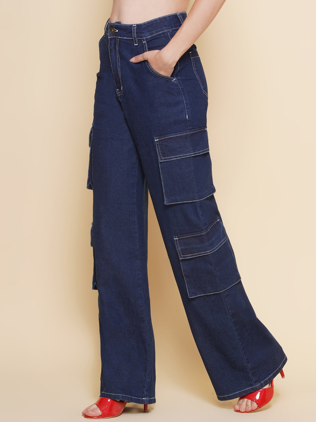 PUELLA Women Cargo Straight Fit Mid Rise Jeans