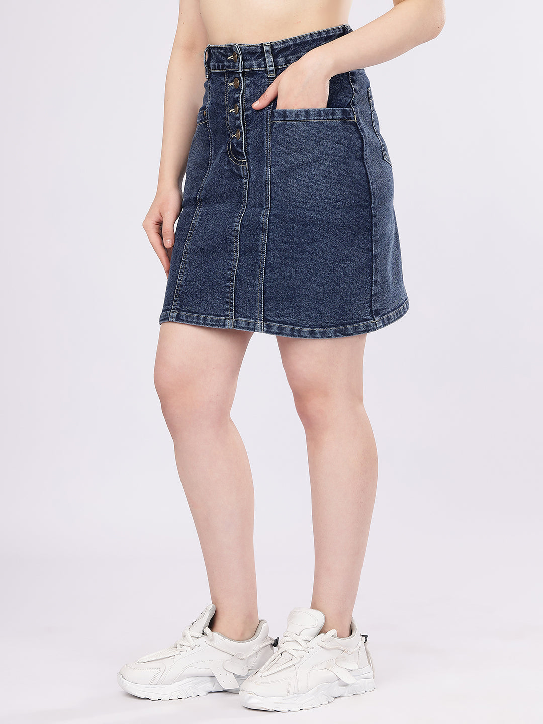 Women’s Dark Blue Multi-Button Denim Skirt
