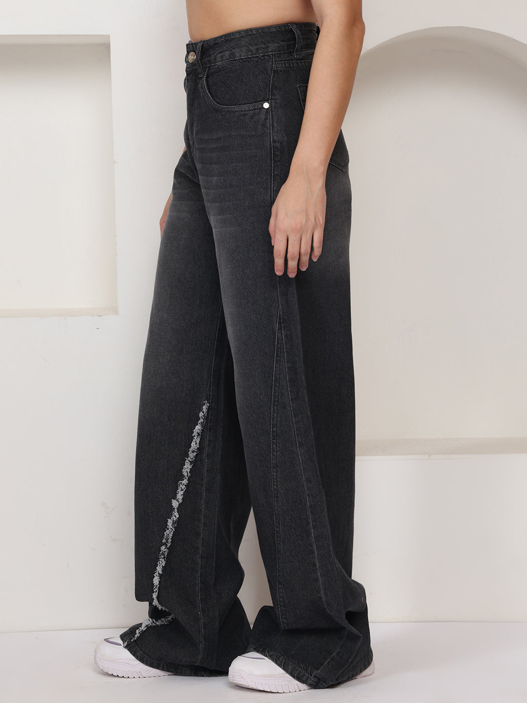 PUELLA Women Dark Grey High-Rise Wide Leg Jeans