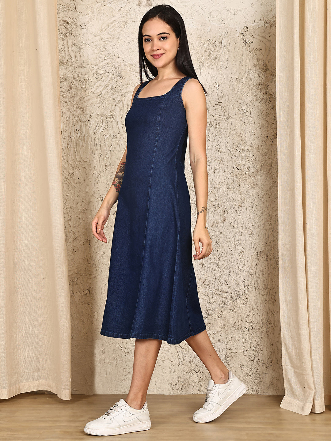 PUELLA Women’s Sleeveless Denim A-Line Midi Dress with Back Zipper
