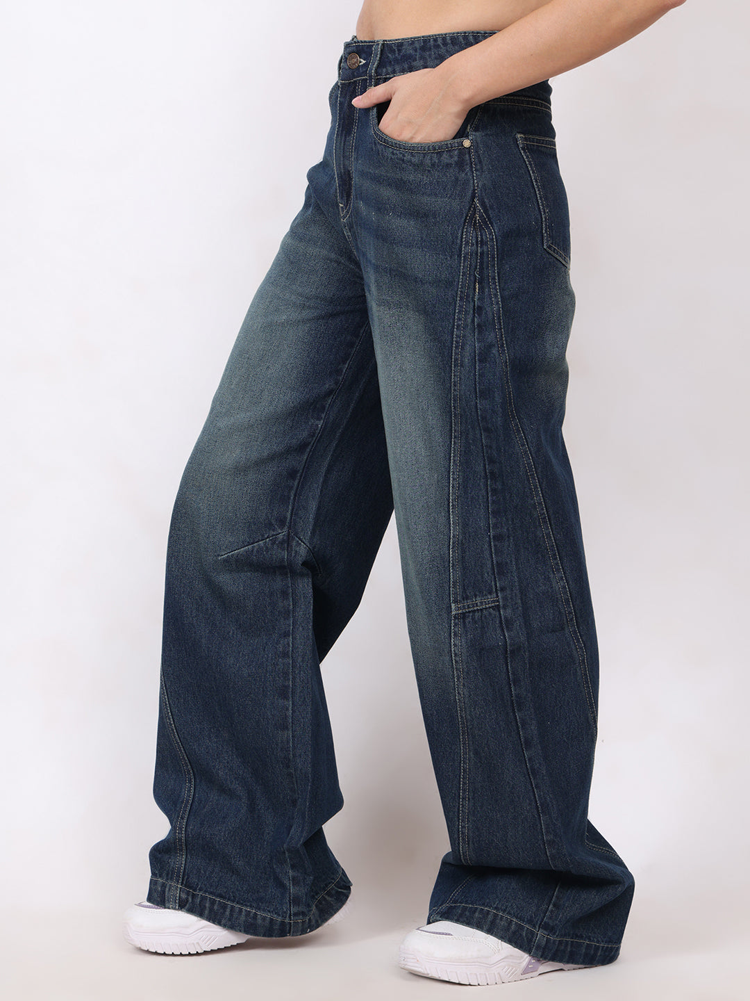 PUELLA Women Medium Blue High-Rise Baggy Jeans