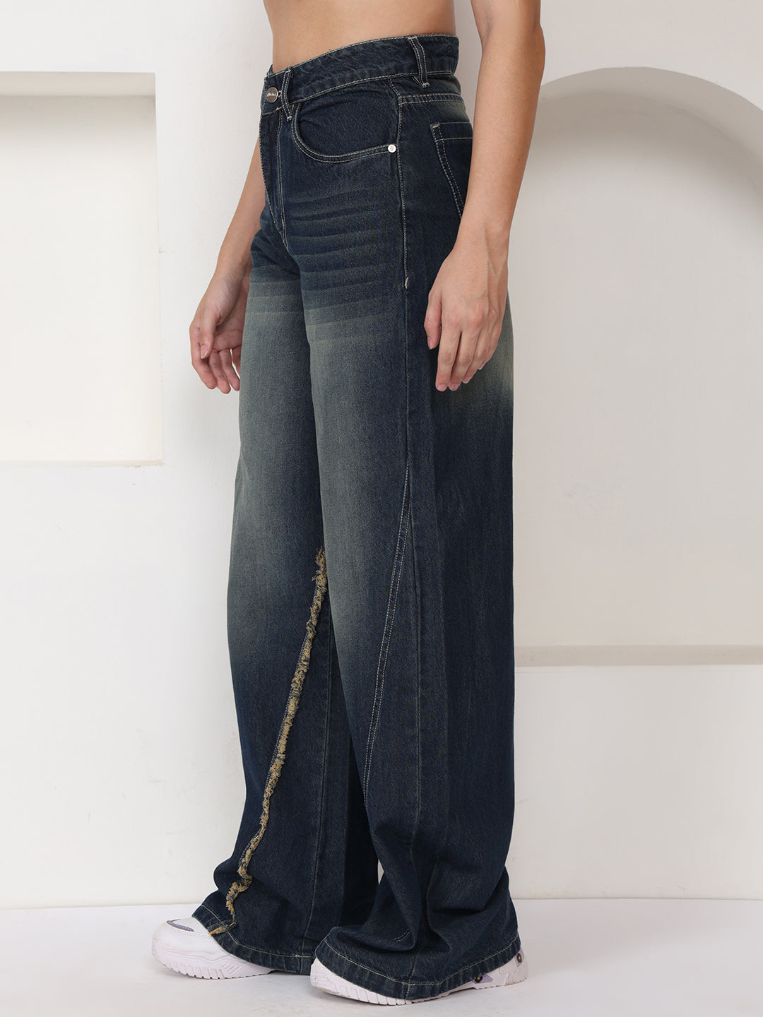 PUELLA Women Dark Blue High-Rise Wide Leg Jeans