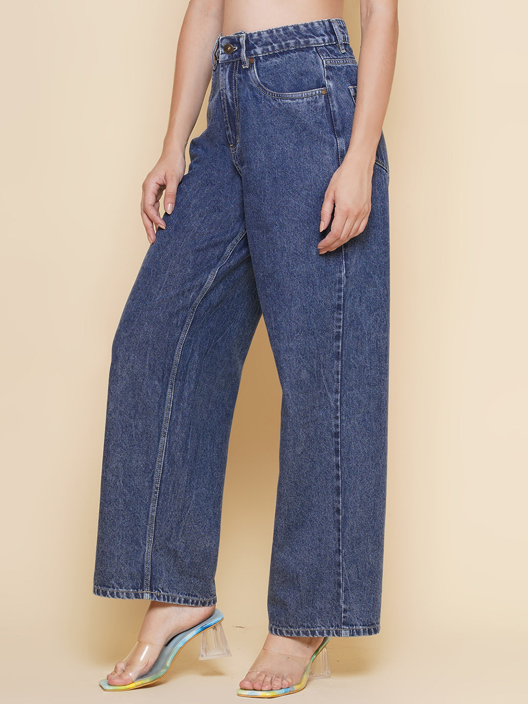 PUELLA Women’s Dark Blue High-Rise Straight Fit Jeans