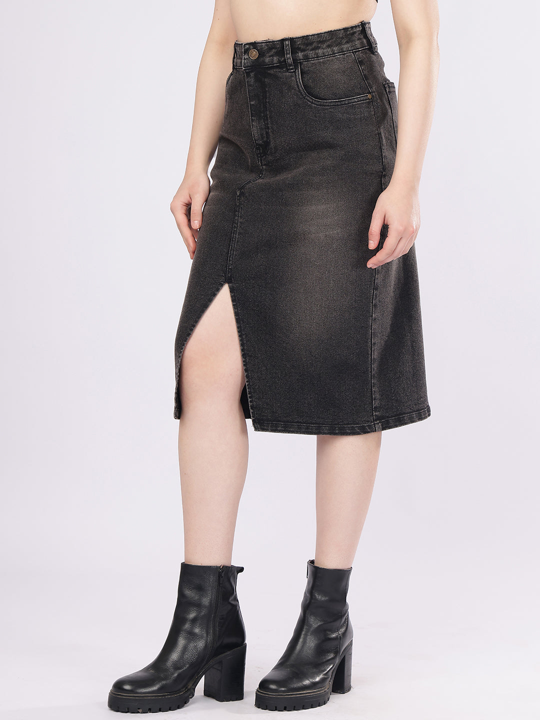 Women’s Faded Black Denim Skirt