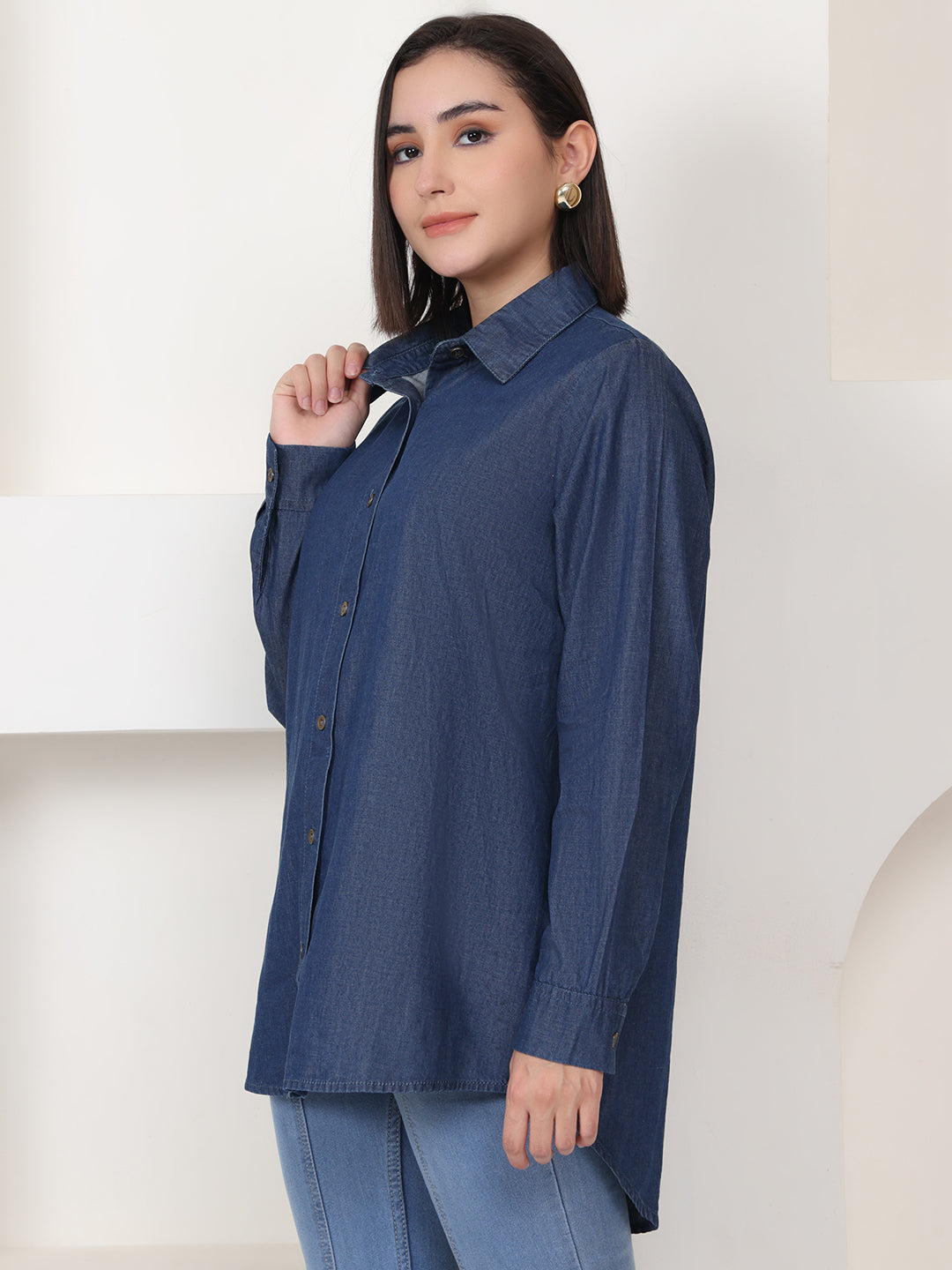 PUELLA Women Blue Denim Relaxed Fit Shirt