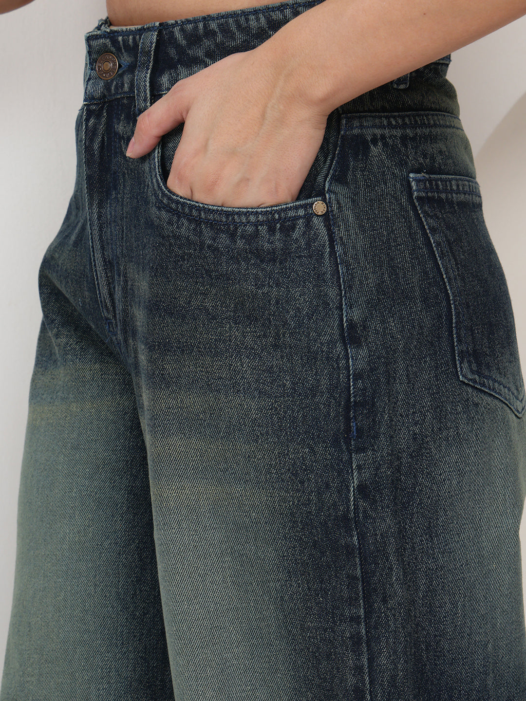 PUELLA Women Dark Black Heavy-Fade High-Rise Baggy Jeans