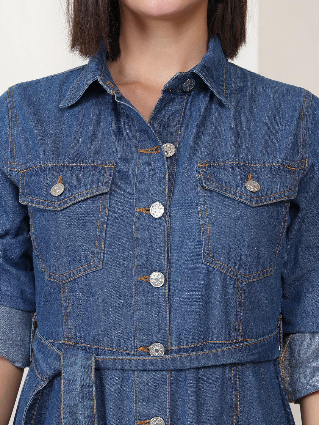 PUELLA Blue Solid Denim Shirt Maxi Dress