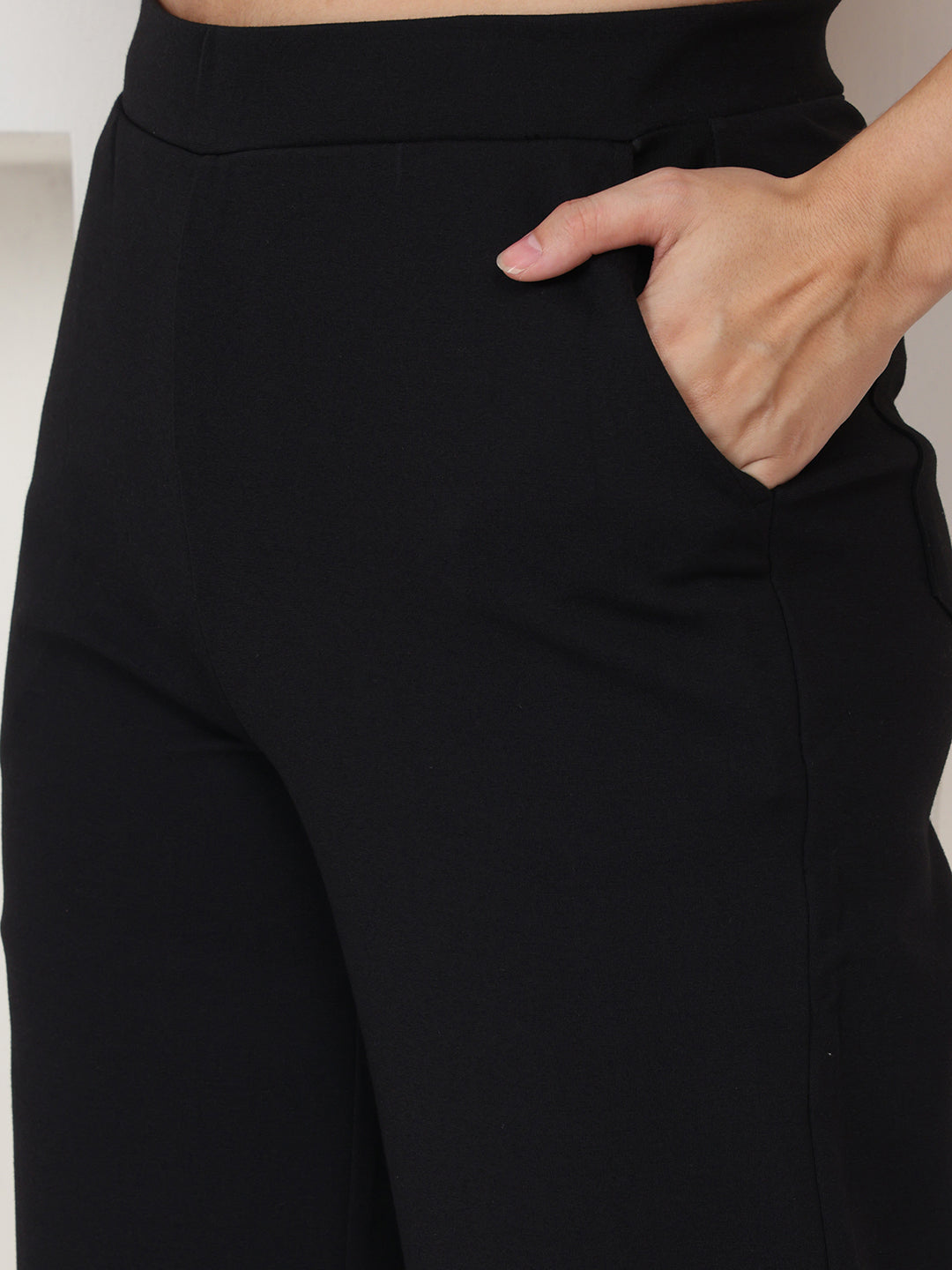 PUELLA Black High-Rise Wide-Leg Formal Pants