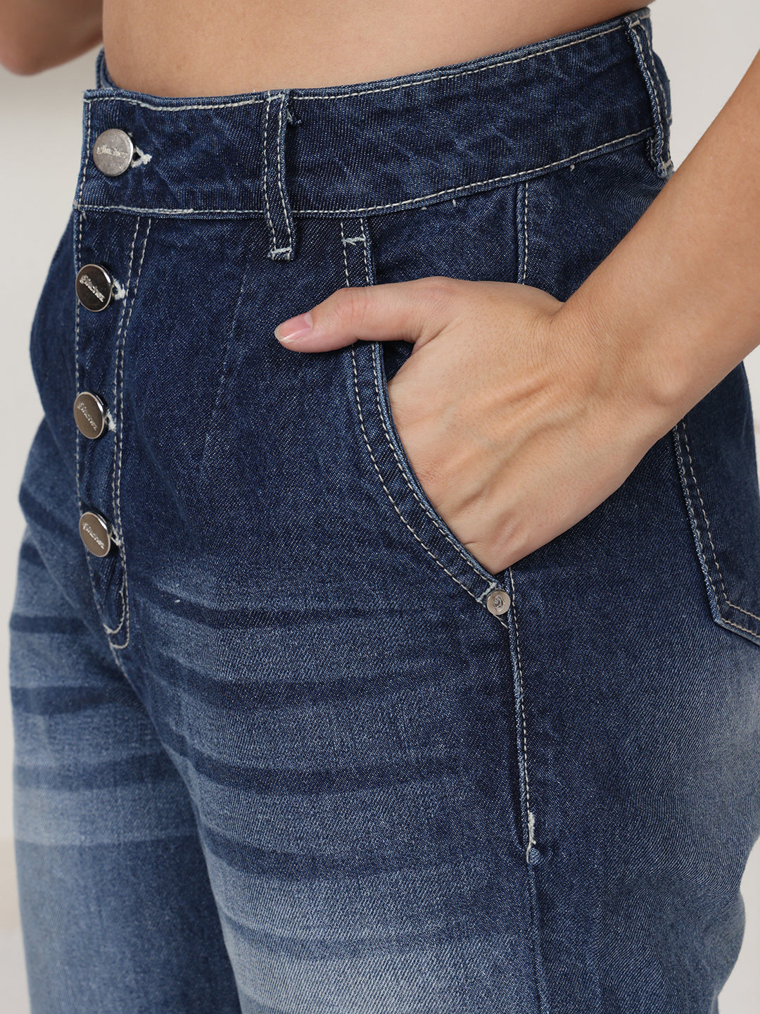 PUELLA Women Medium Blue Light-Fade High-Rise Regular Fit Jeans