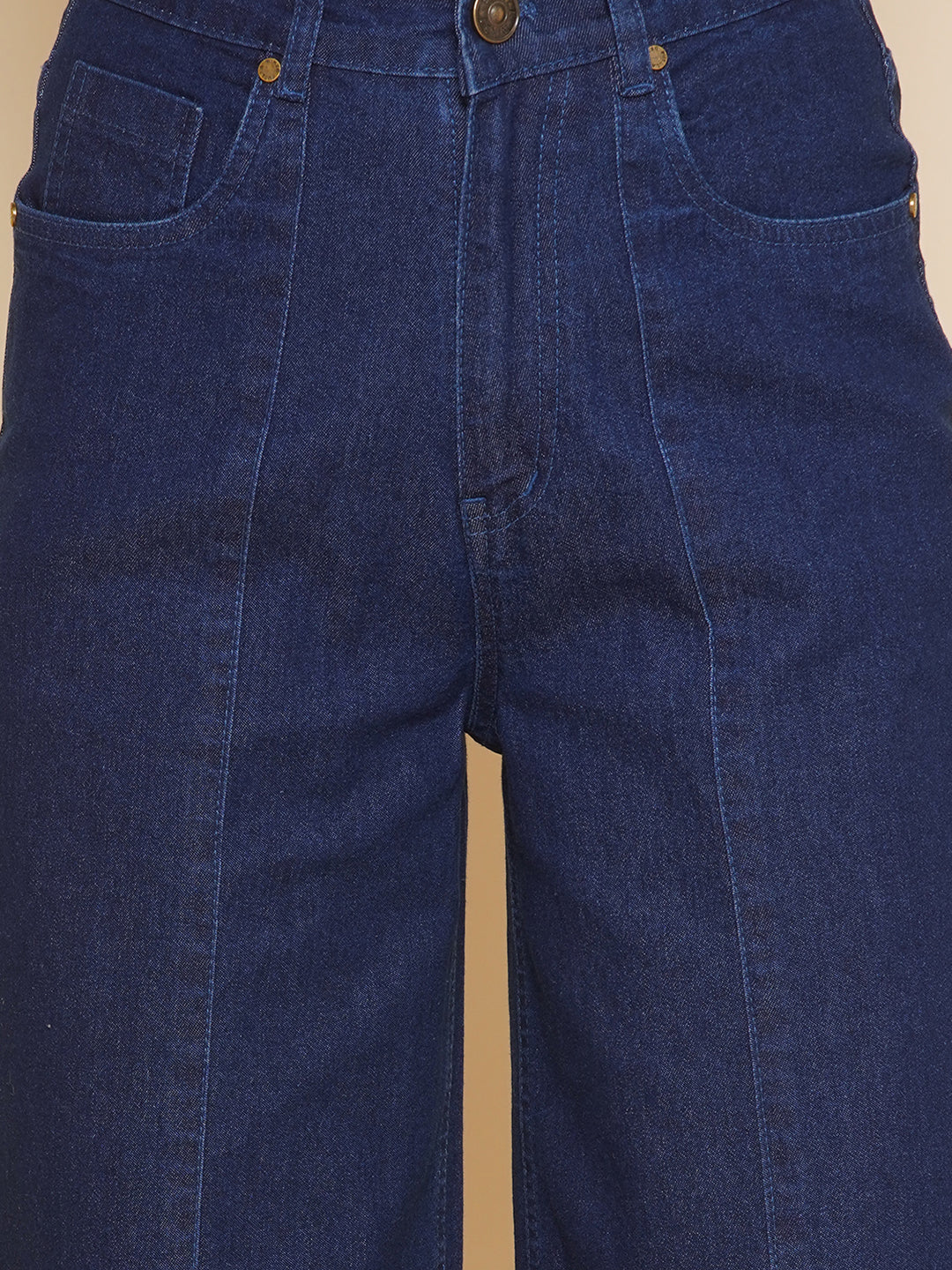 PUELLA Women’s High-Rise Loose Straight Fit Jeans – Dark Navy Blue Denim