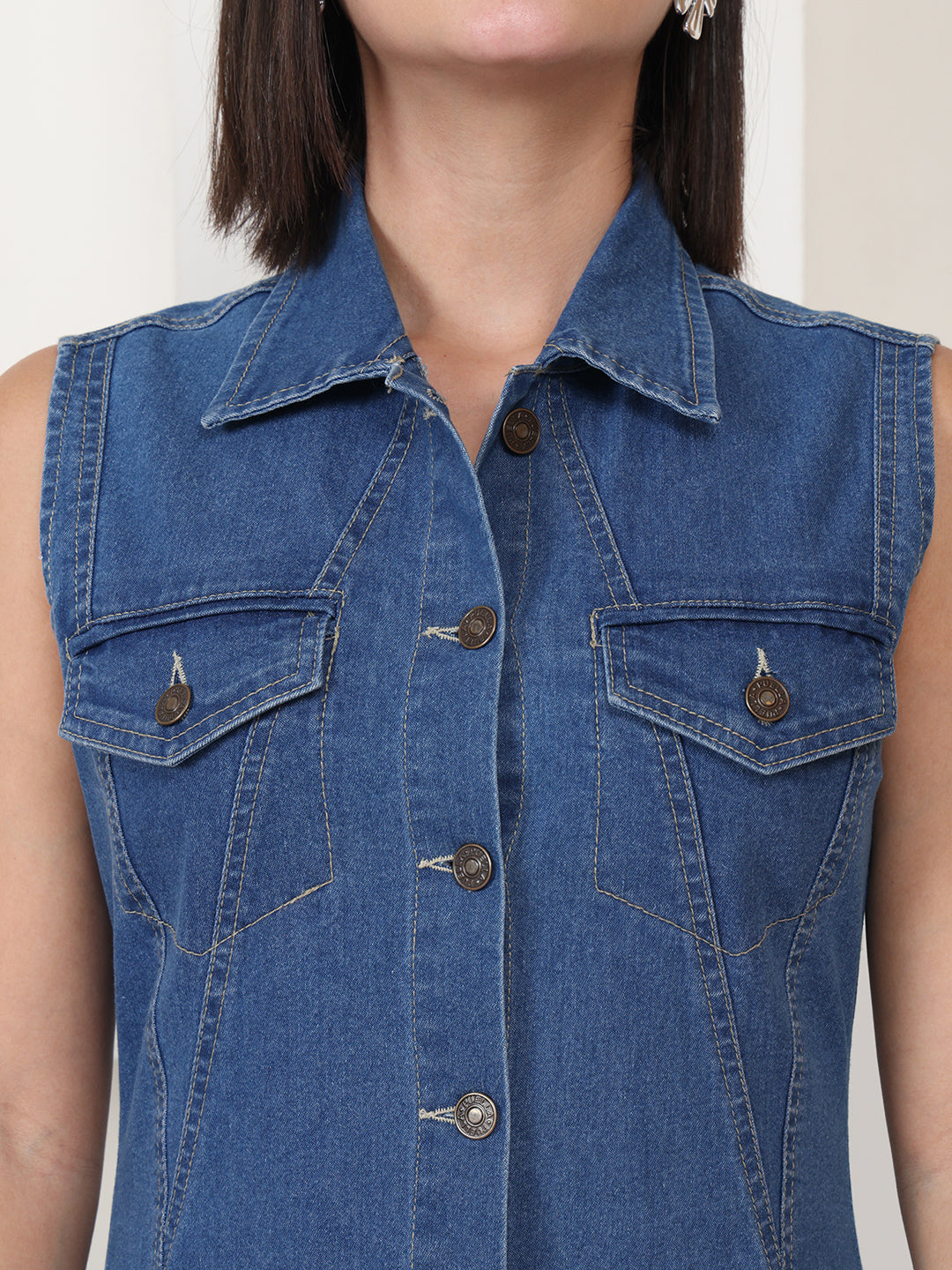 PUELLA Blue Solid Denim Shirt Maxi Dress