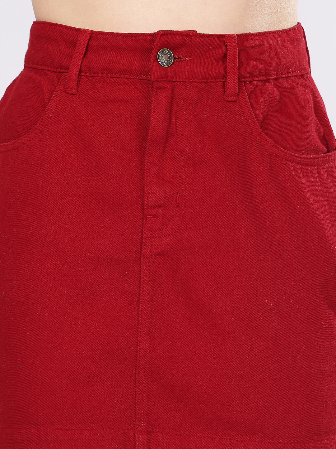 Women’s Maroon Utility-Detail Denim Mini Skirt