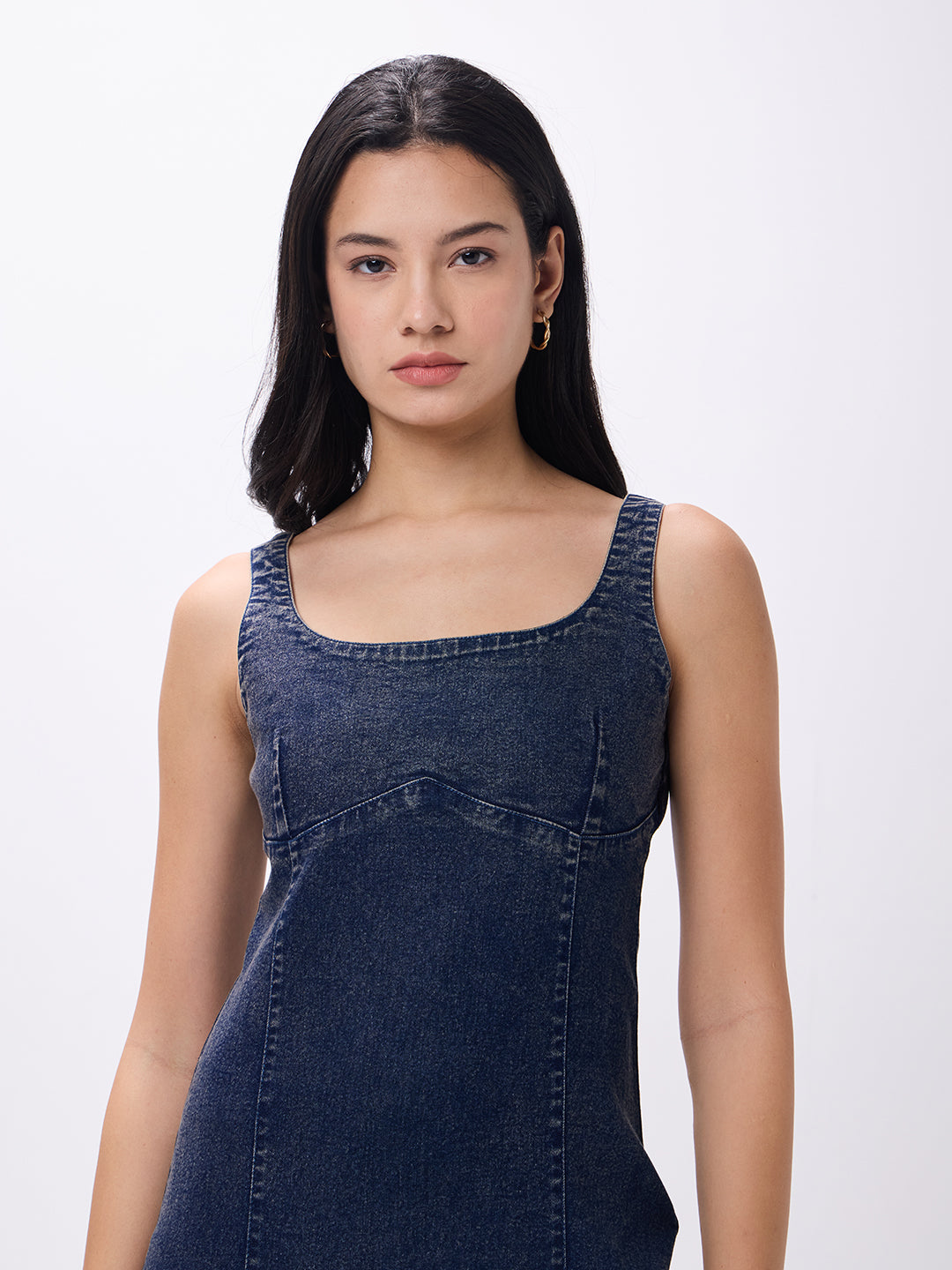 PUELLA Women’s Dark Blue Denim Bodycon Midi Dress
