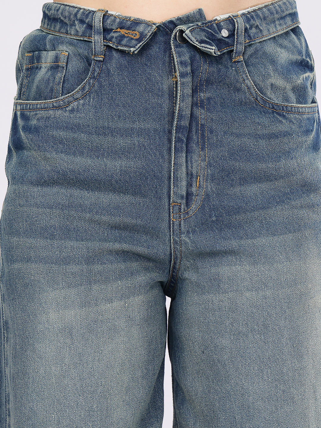 Women’s Dark Blue High-Rise Loose Fit Denim Jeans