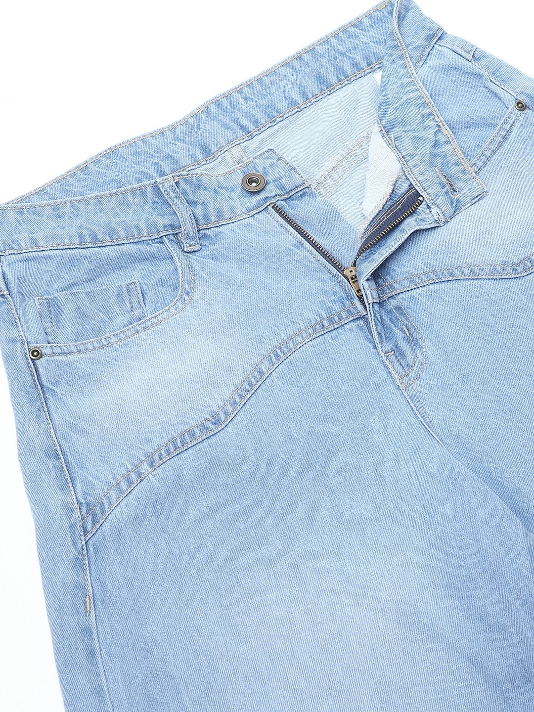 PUELLA Women’s Light Blue High-Rise Loose Straight Fit Jeans with Yoke Design