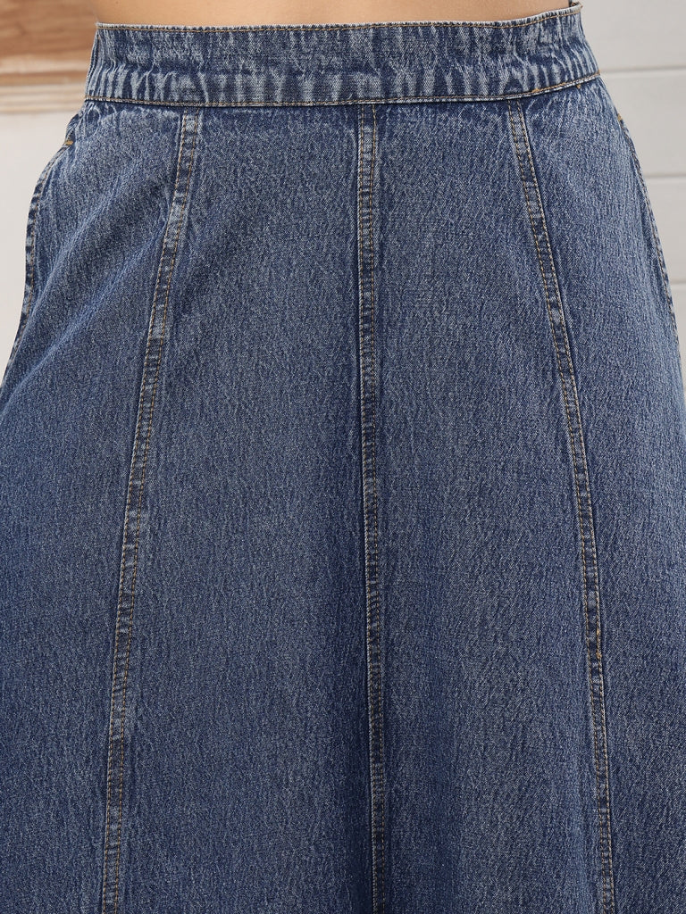 Women’s Indigo Blue Flared Denim Maxi Skirt
