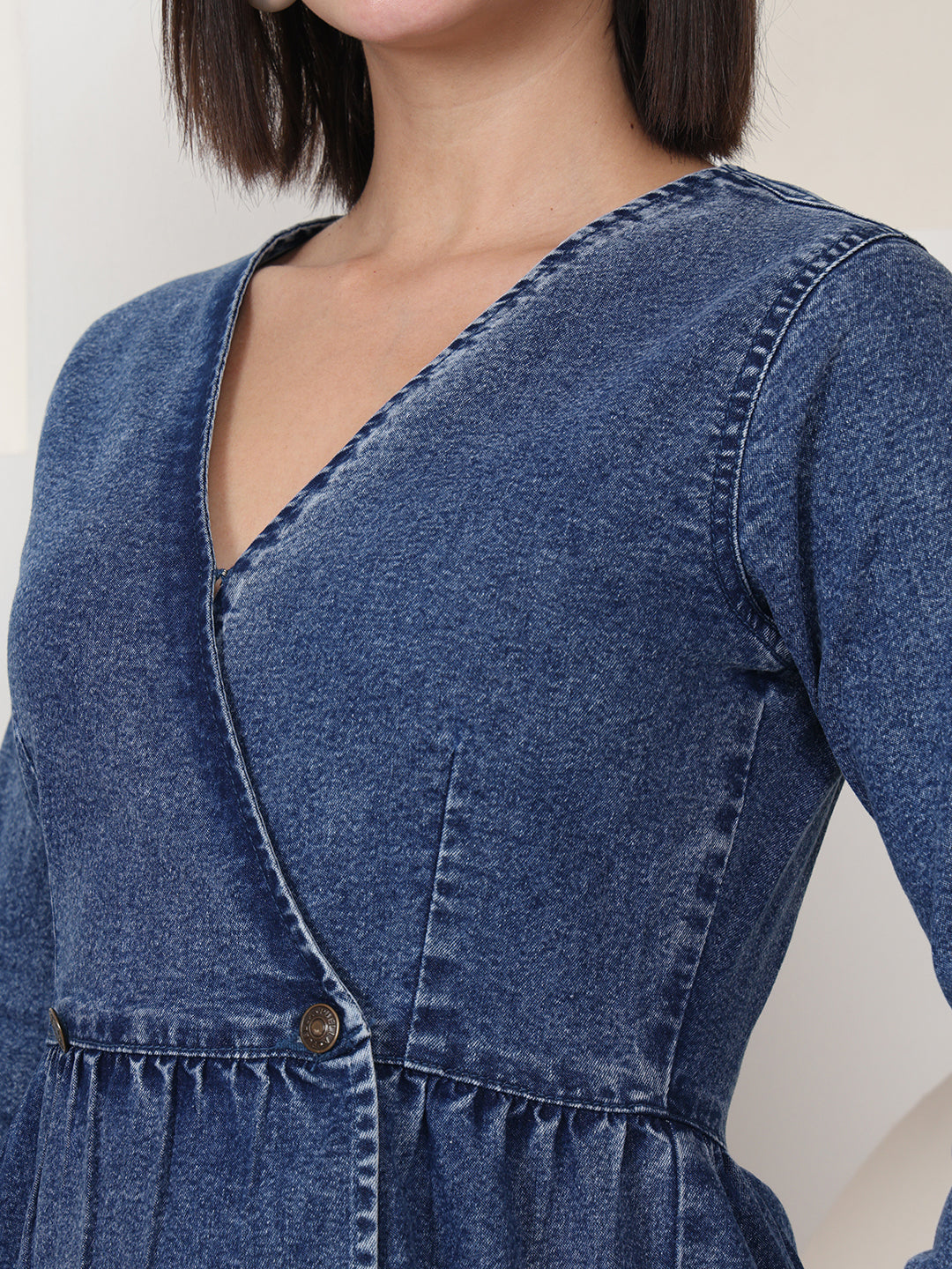 PUELLA Women Blue Stretch Denim Wrap Dress