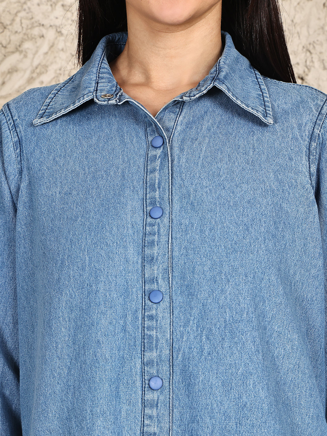 PUELLA Women Light Blue Denim Relaxed Fit Shirt