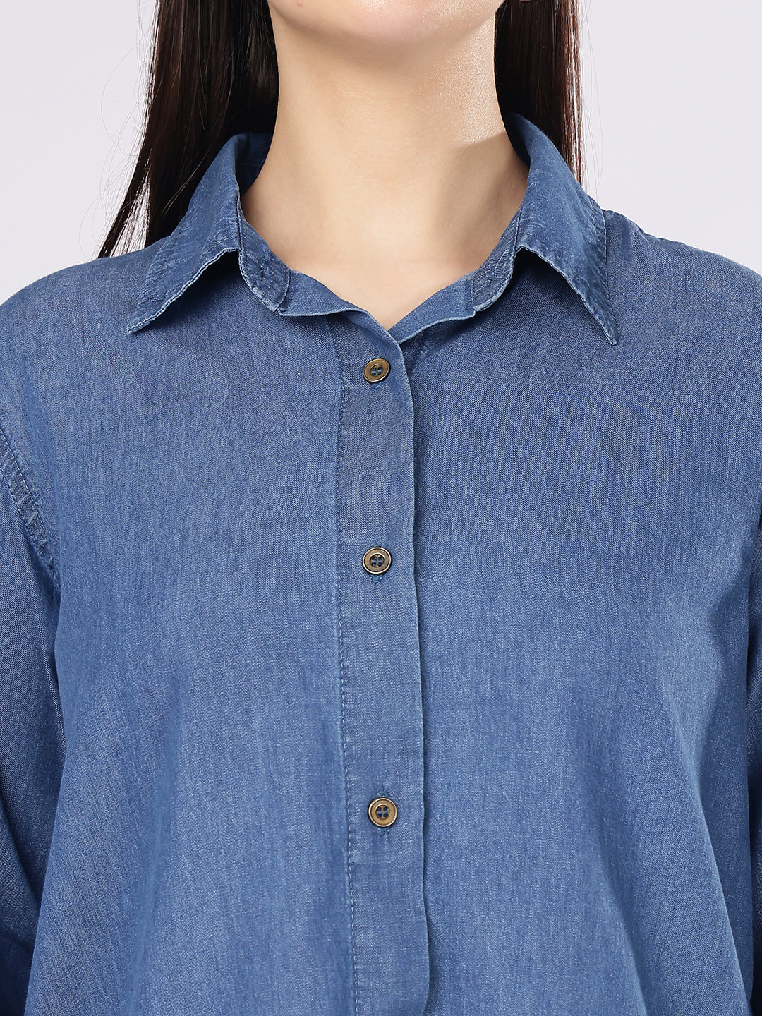 Women’s Blue Relaxed Fit Solid Denim Shirt