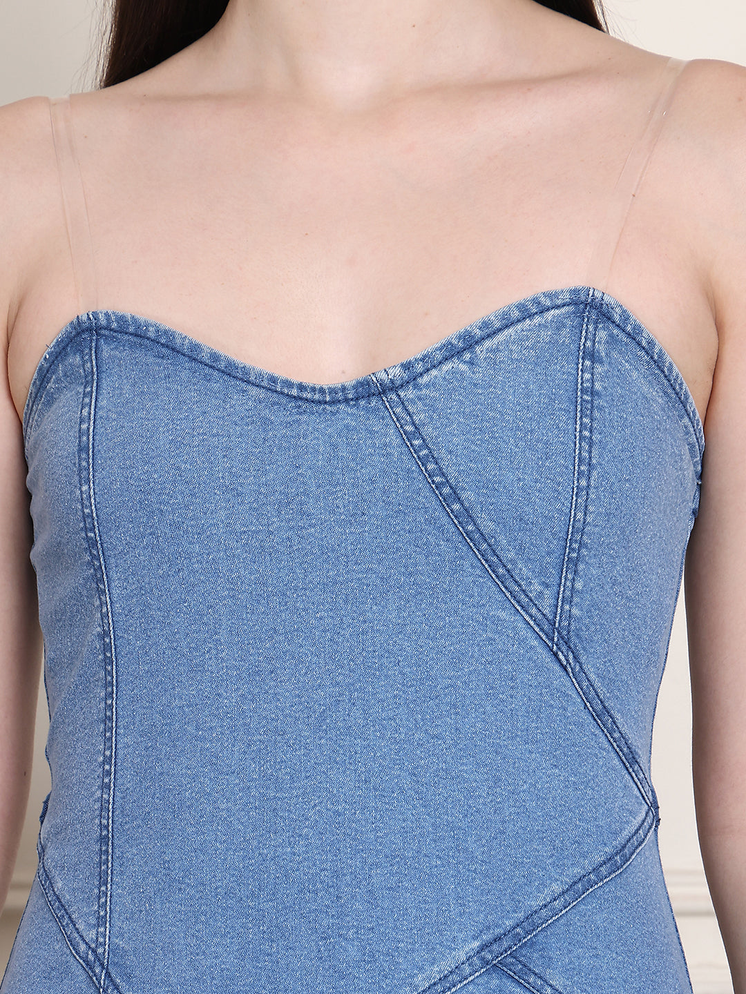 PUELLA Women’s Asymmetrical Ruffle Hem Denim Midi Dress