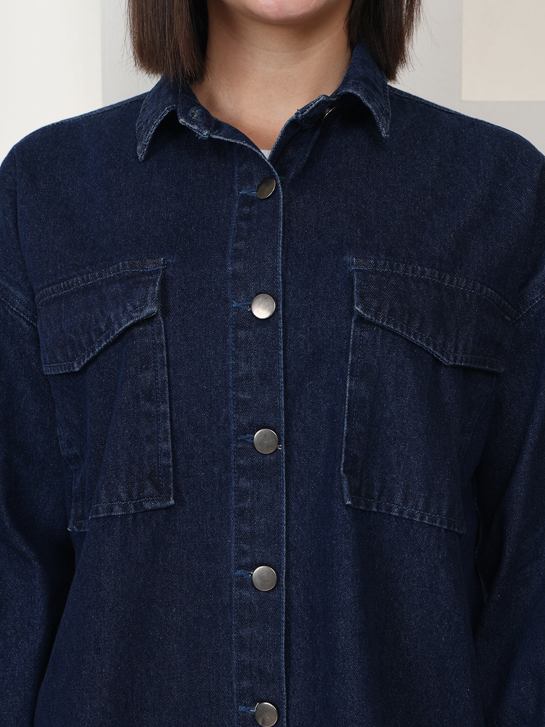 PUELLA Women Dark Blue Denim Relaxed Fit Shirt