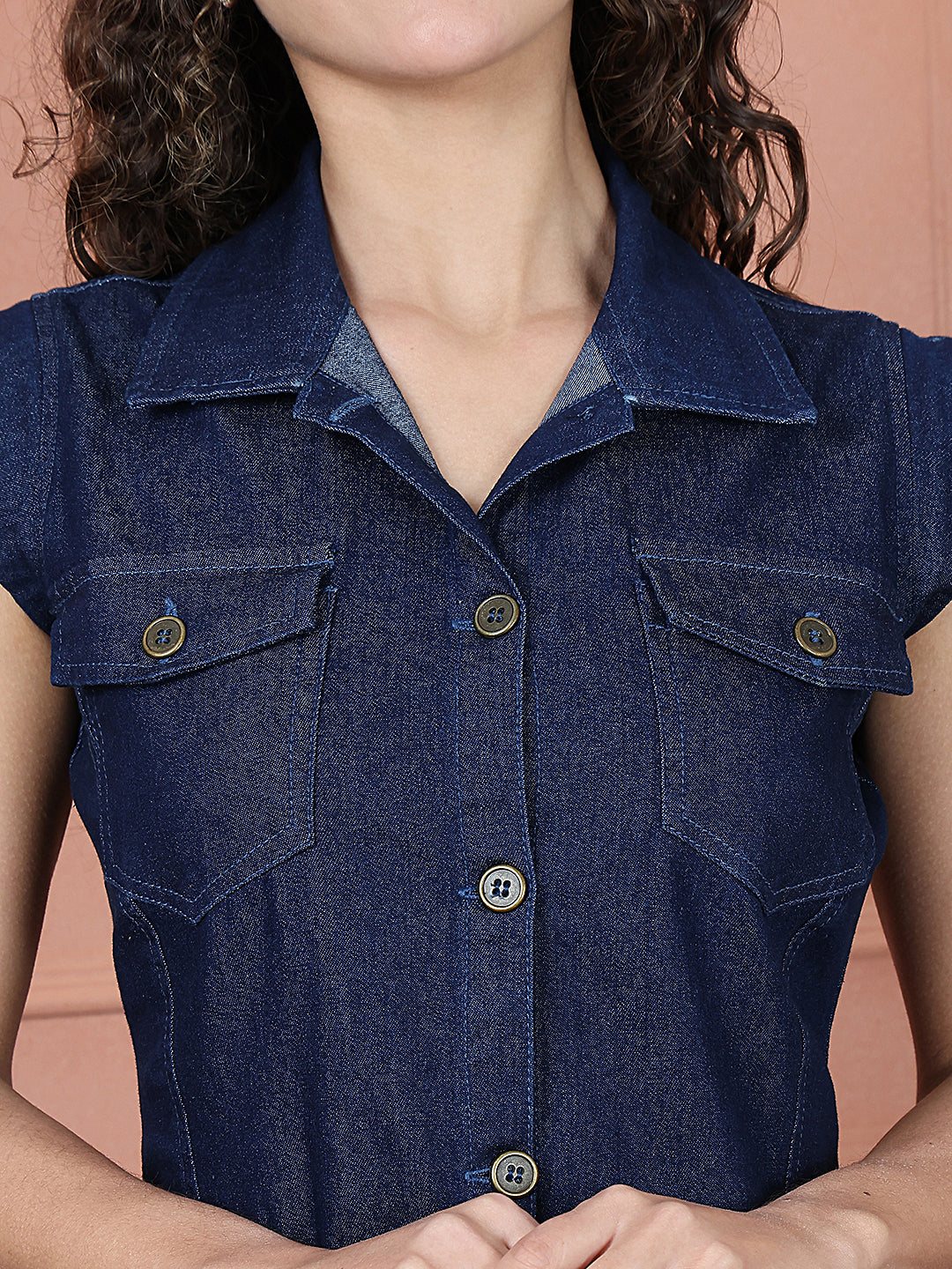 PUELLA Women’s Sleeveless Denim Shirt Dress with Button-Down Front