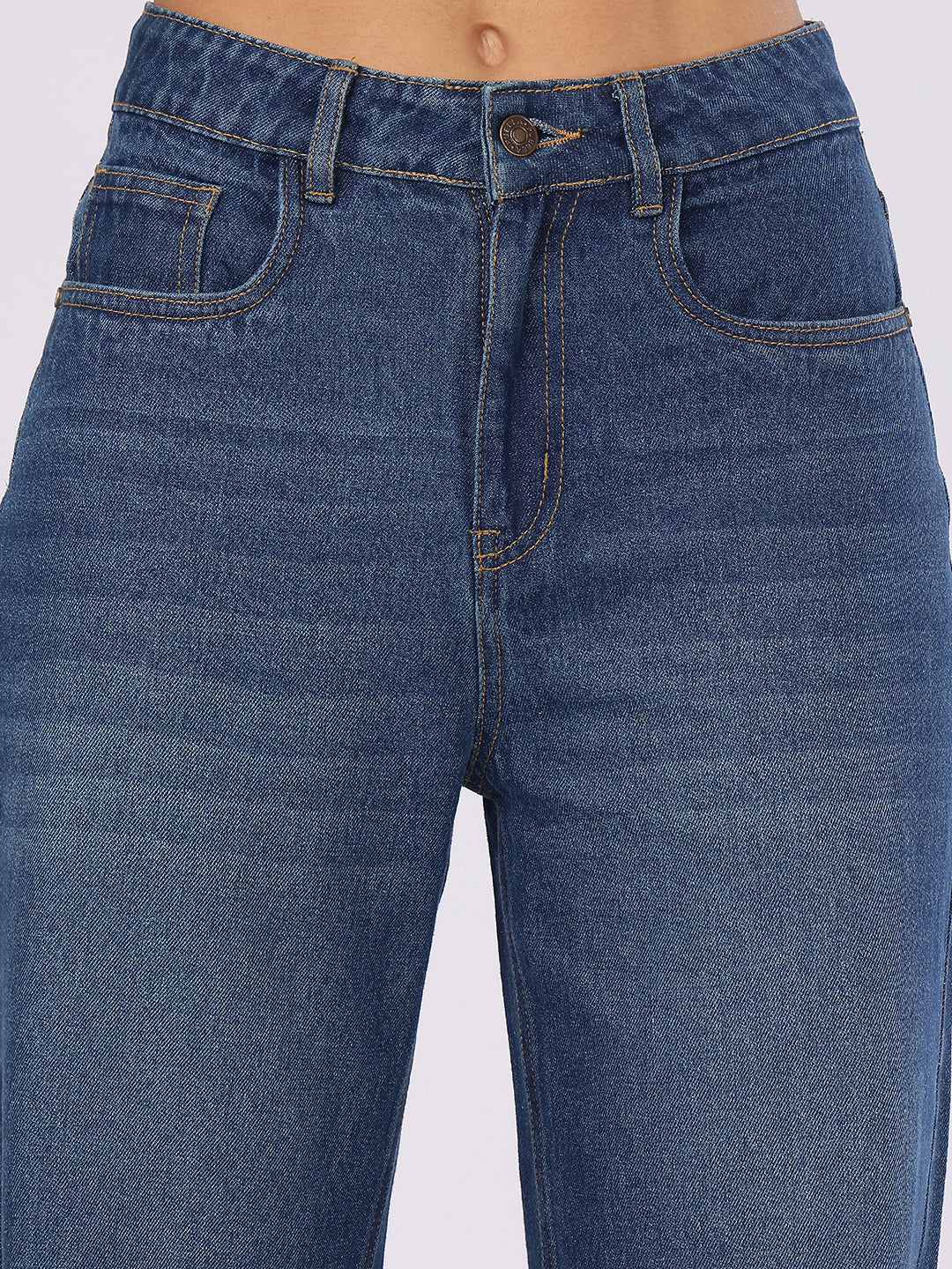 Women’s Dark Blue Distressed Straight Fit Denim Jeans