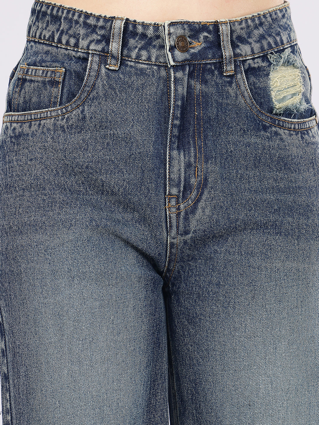 Women Blue High-Rise Baggy Fit Pure Cotton Denim Jeans | Wide Leg Relaxed Fit Jeans
