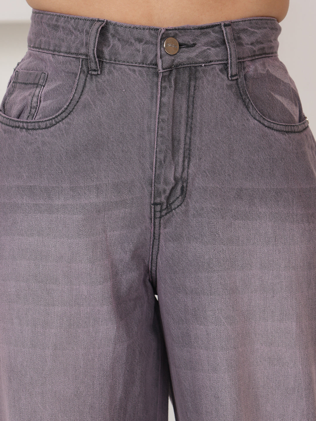 PUELLA Women Dark Grey Light-Fade High-Rise Wide-Leg Jeans