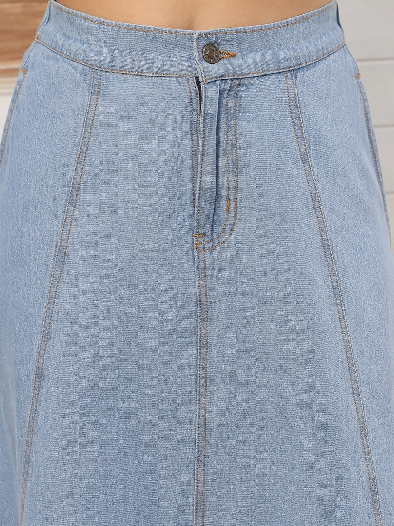 Women’s Light Blue Ice Wash Midi Denim Skirt