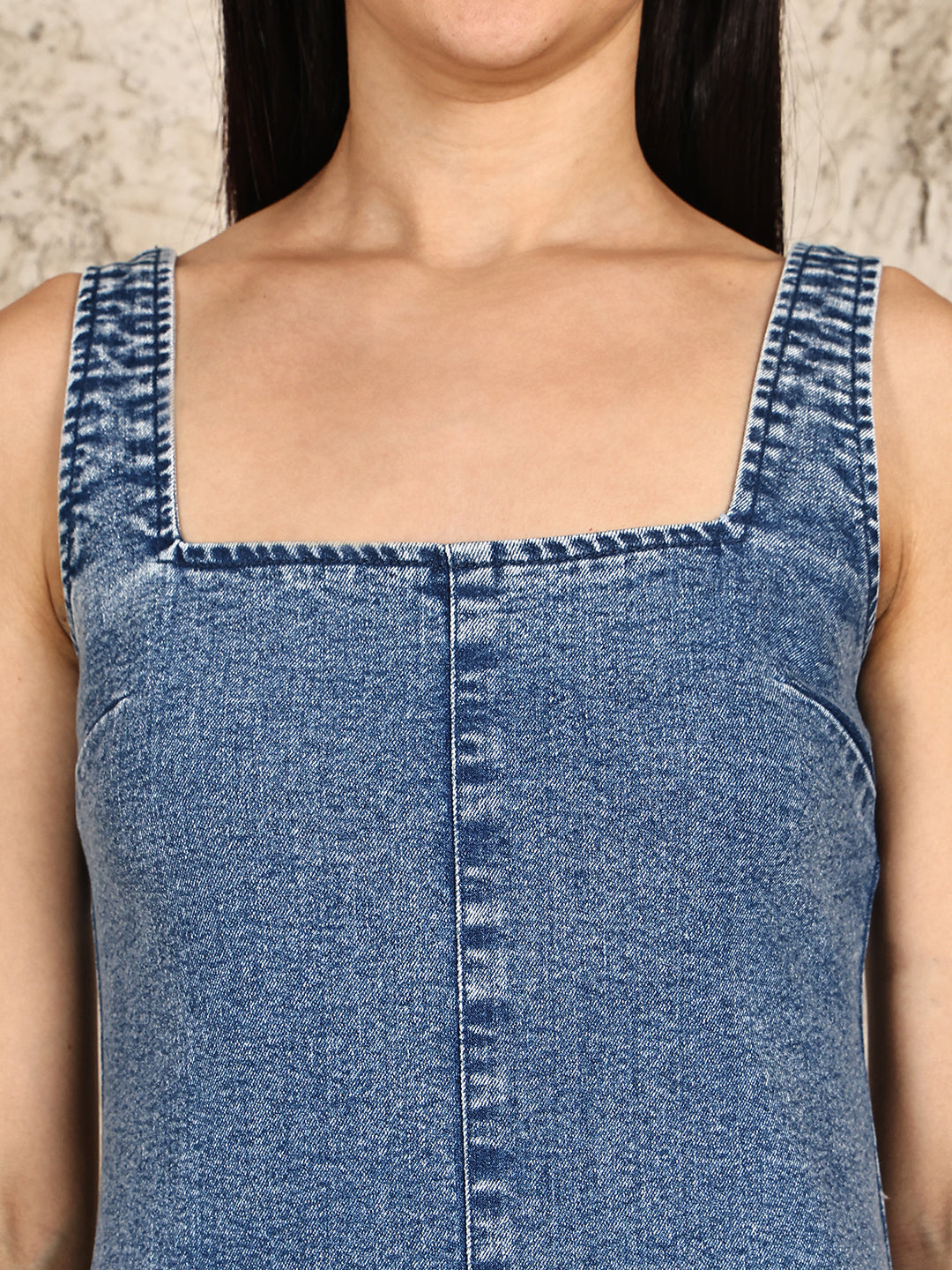 PUELLA Women’s Sleeveless Bodycon Denim Midi Dress with Back Slit & Zipper