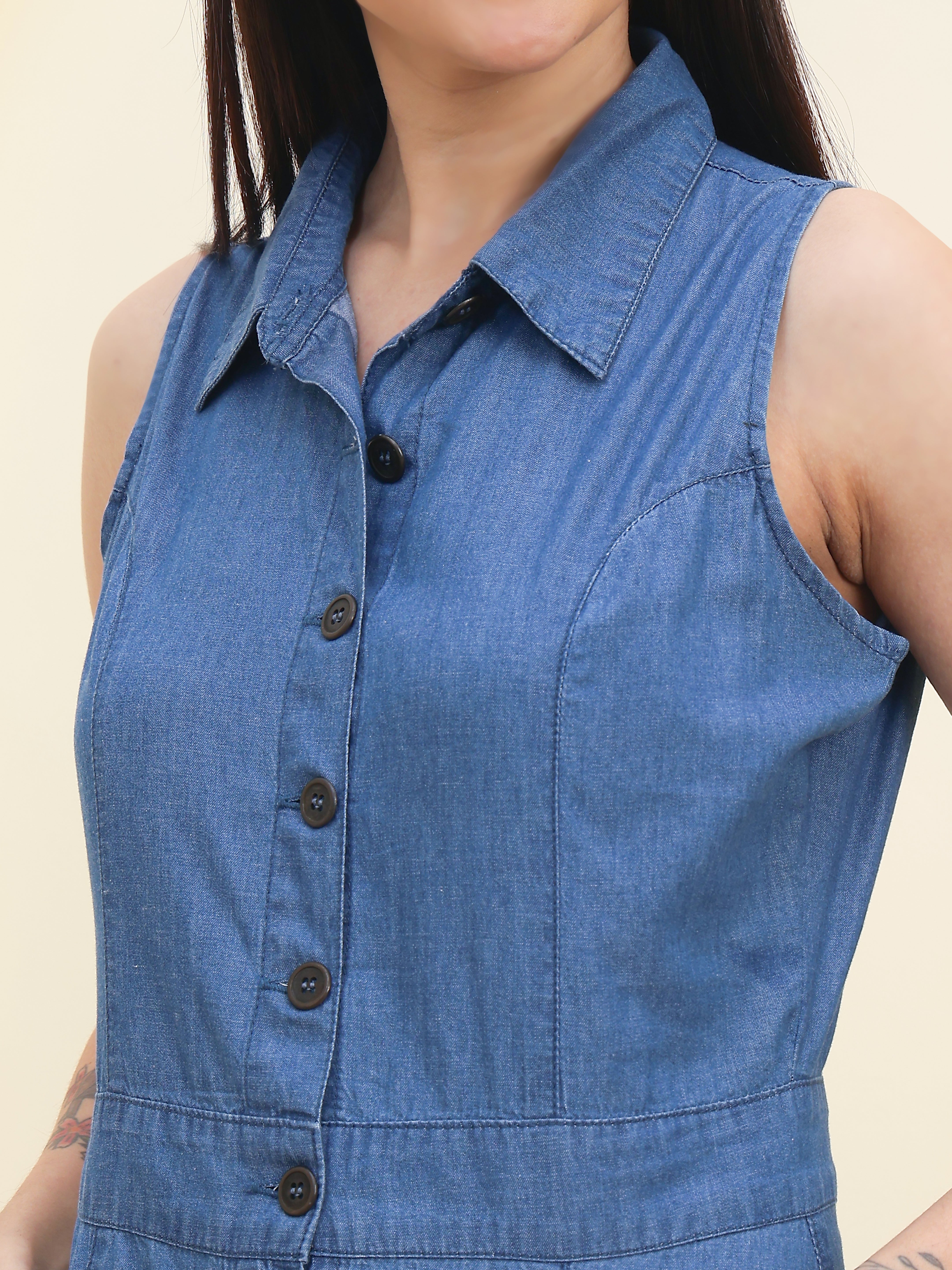 DOZER Mid Blue Denim Button-Down Maxi Dress