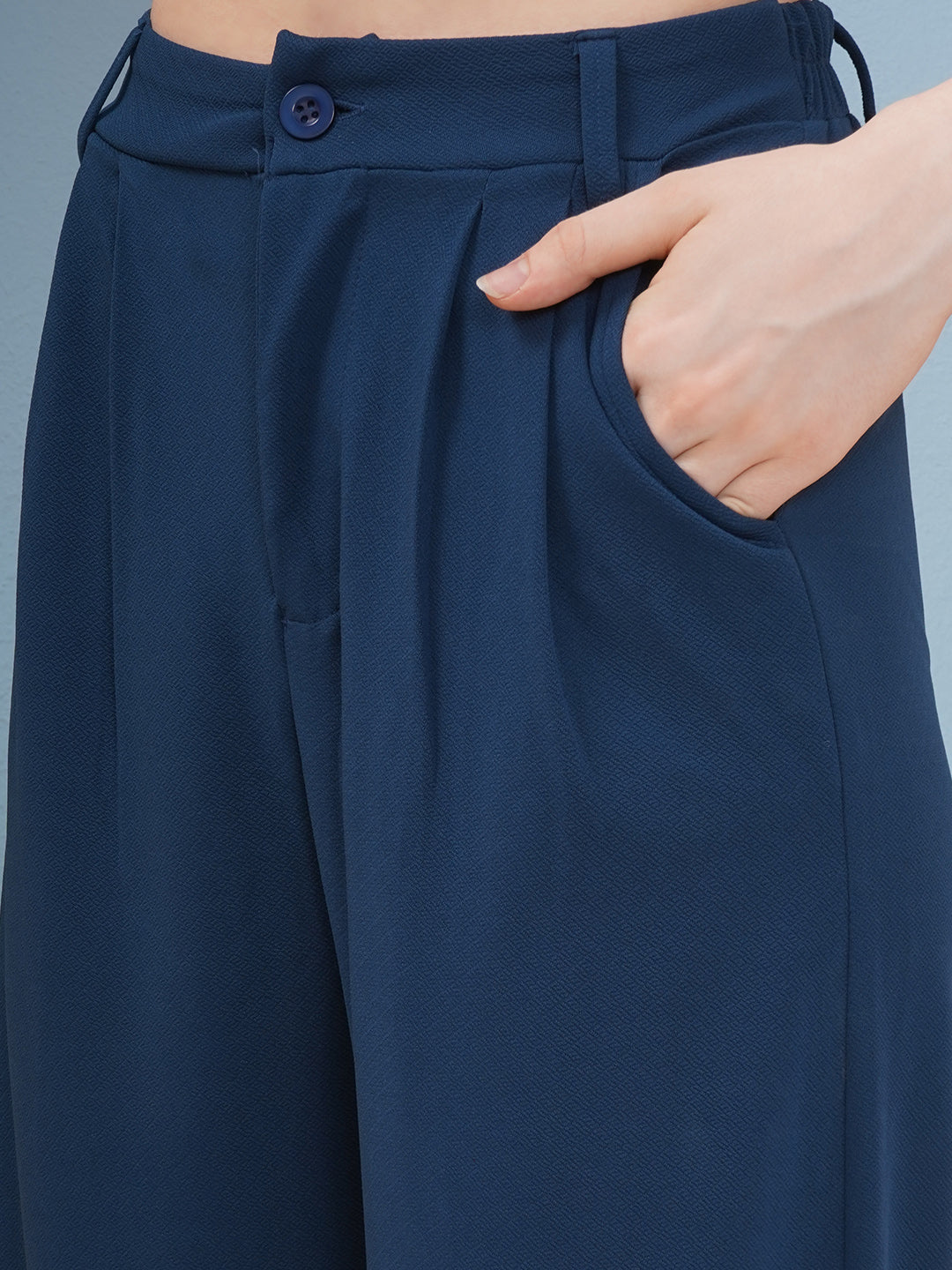 PUELLA Women Navy Blue High-Rise Straight Fit Trousers