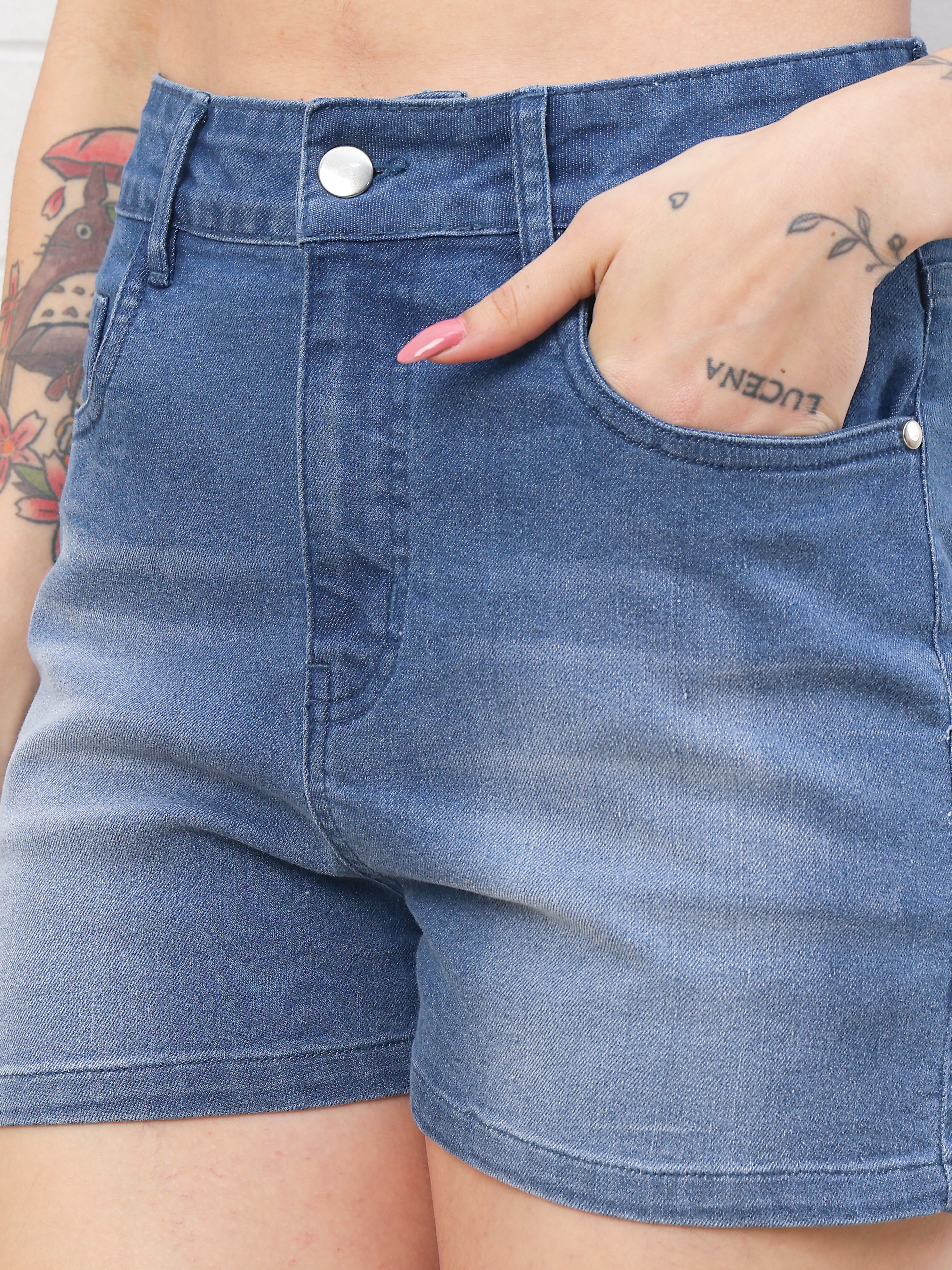 Dozer Mid Blue High-Rise Stretch Denim Shorts