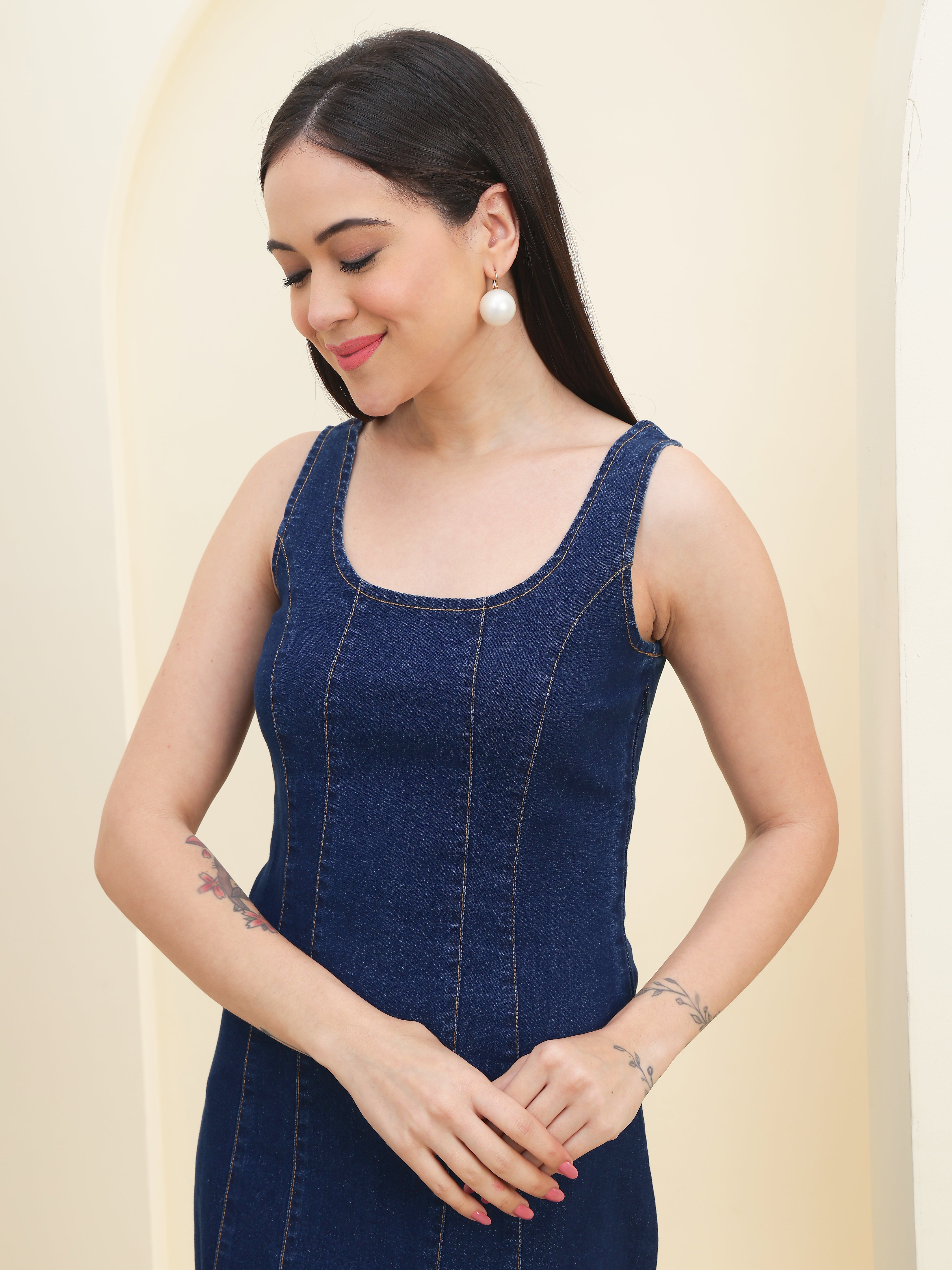 DOZER Dark Blue Denim Sleeveless Sheath Dress