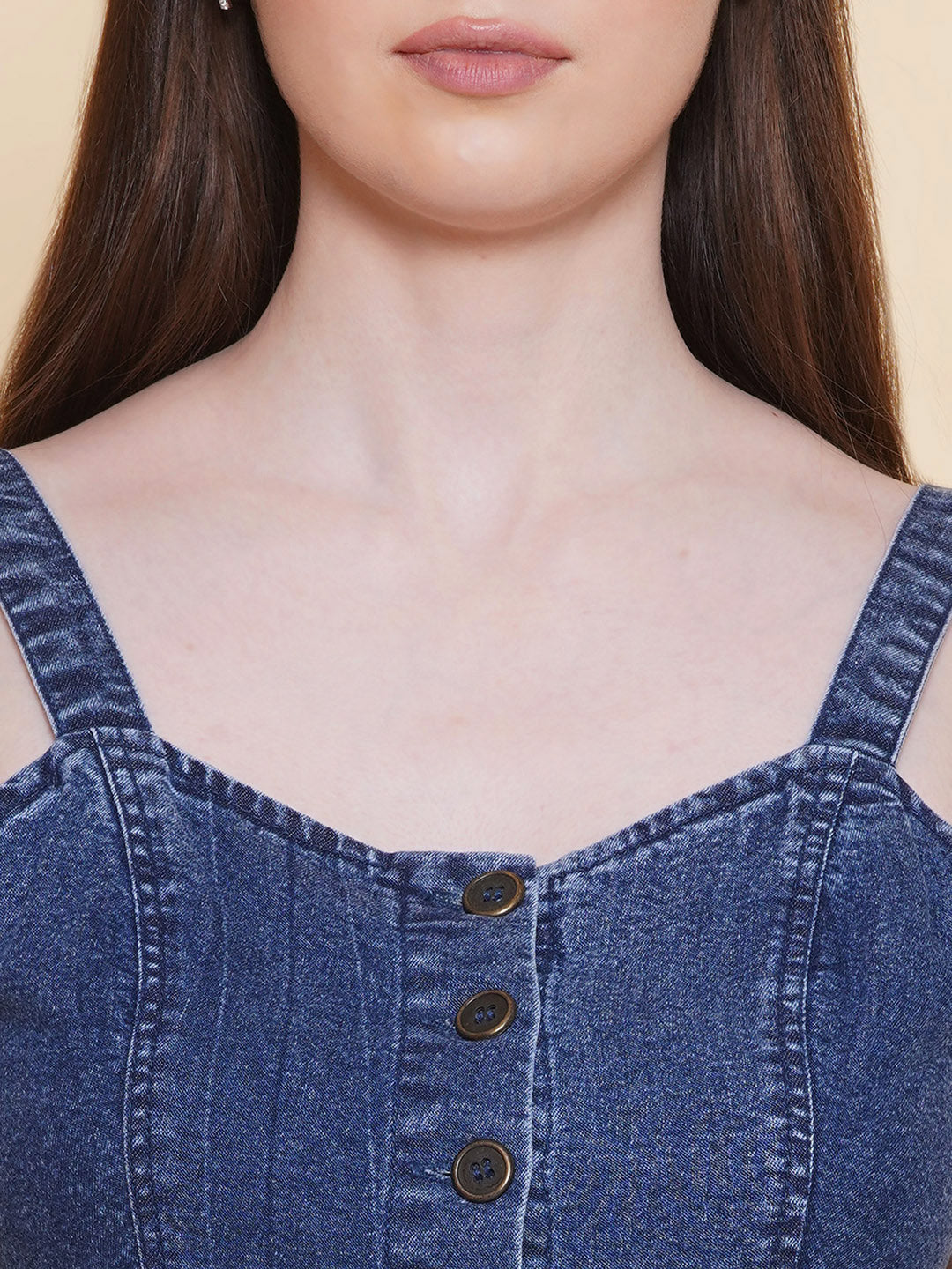 PUELLA Women Blue Denim Button-Down Midi Dress with Slit