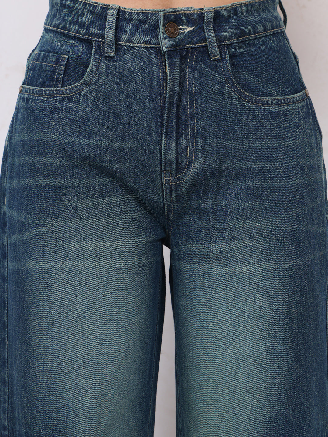 PUELLA Women Dark Blue High-Rise Baggy Cargo Jeans