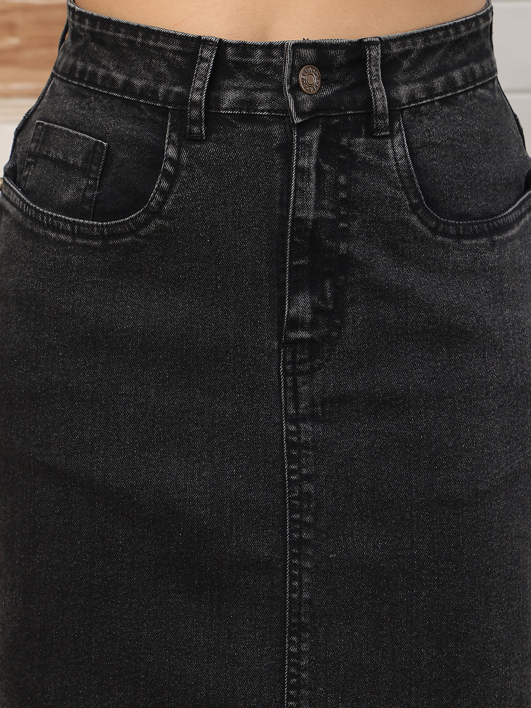 Women’s Black Charcoal Longline Denim Skirt