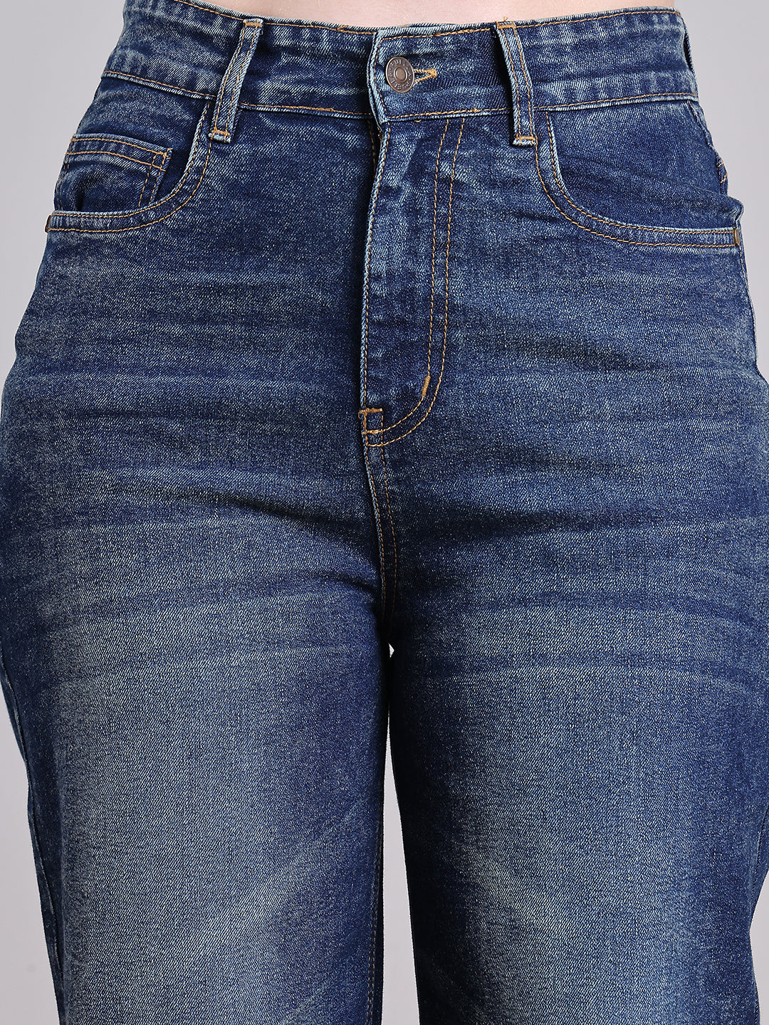 PUELLA Dark Blue High-Rise Straight Fit Jeans (Clean Look)