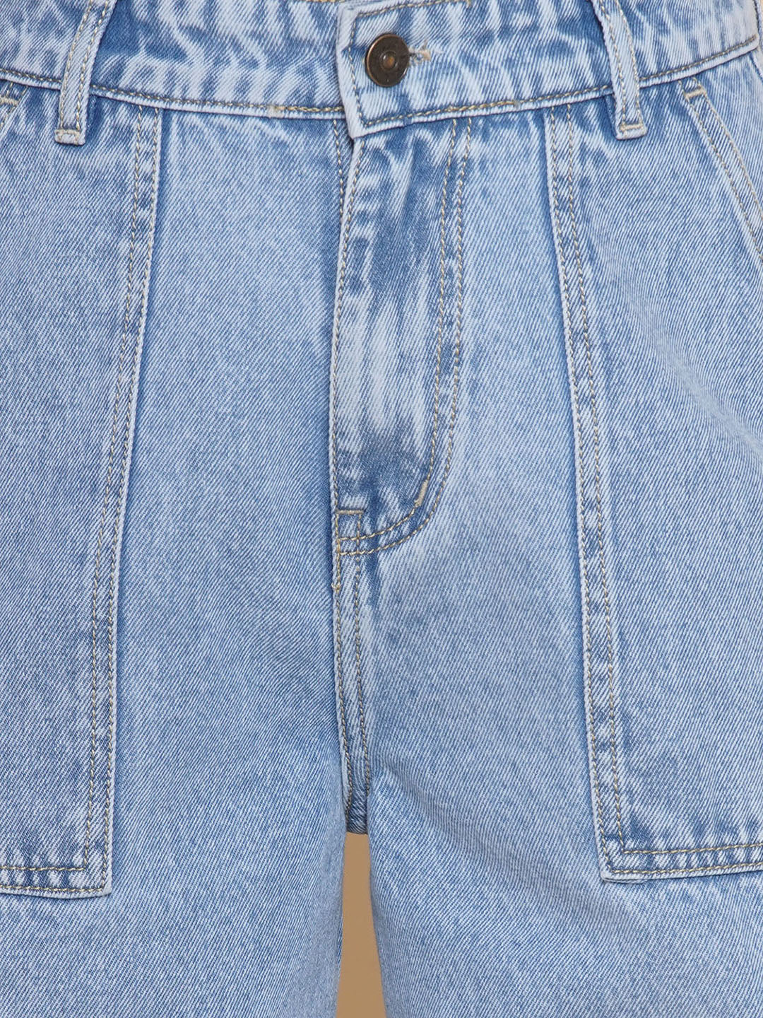 PUELLA Women’s Light Blue Cargo Straight Fit stretchable Jeans – Multi-Pocket Utility Denim