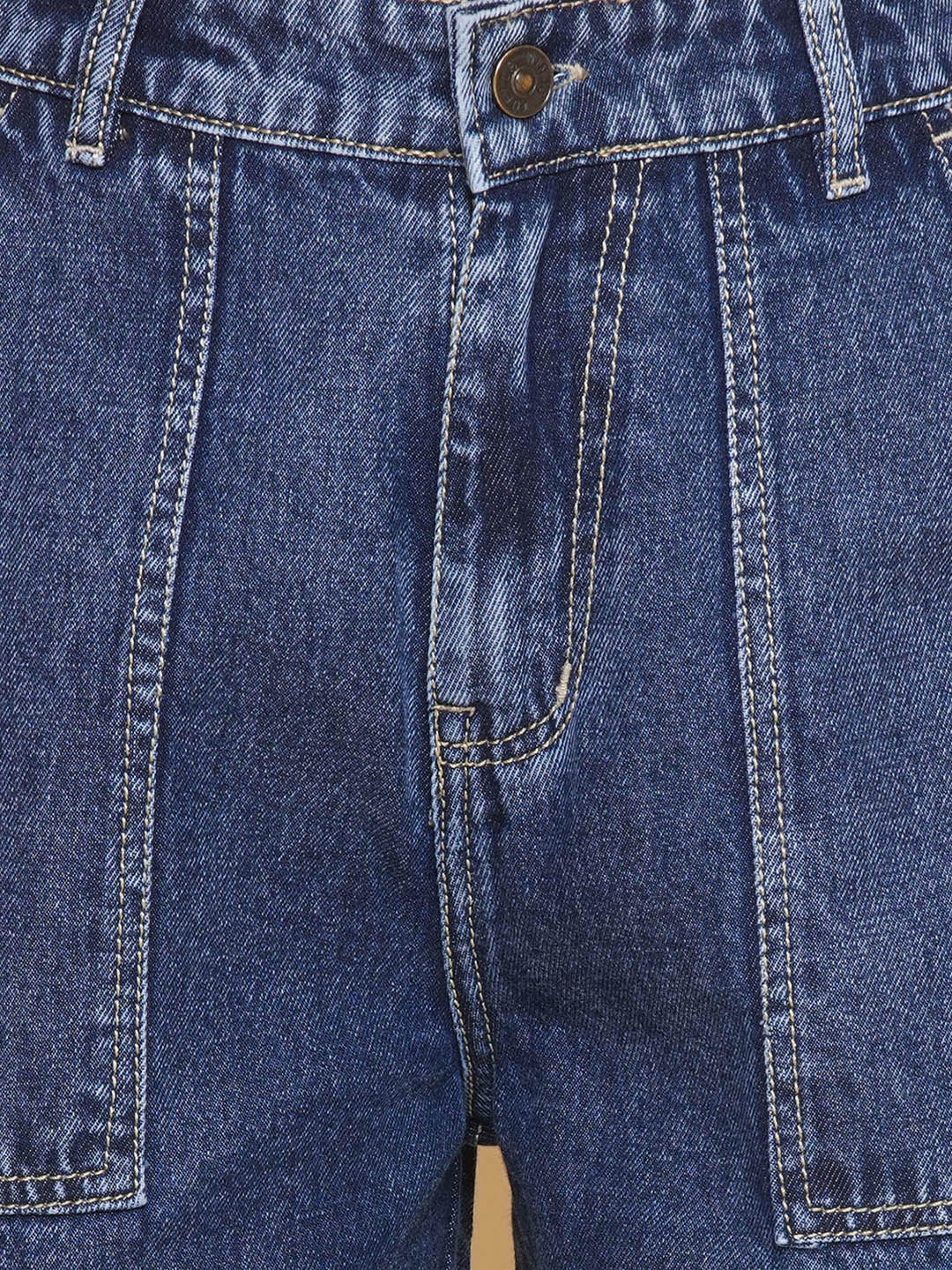 PUELLA Women’s Dark Blue Cargo Straight Fit stretchable Jeans – Multi-Pocket Utility Denim