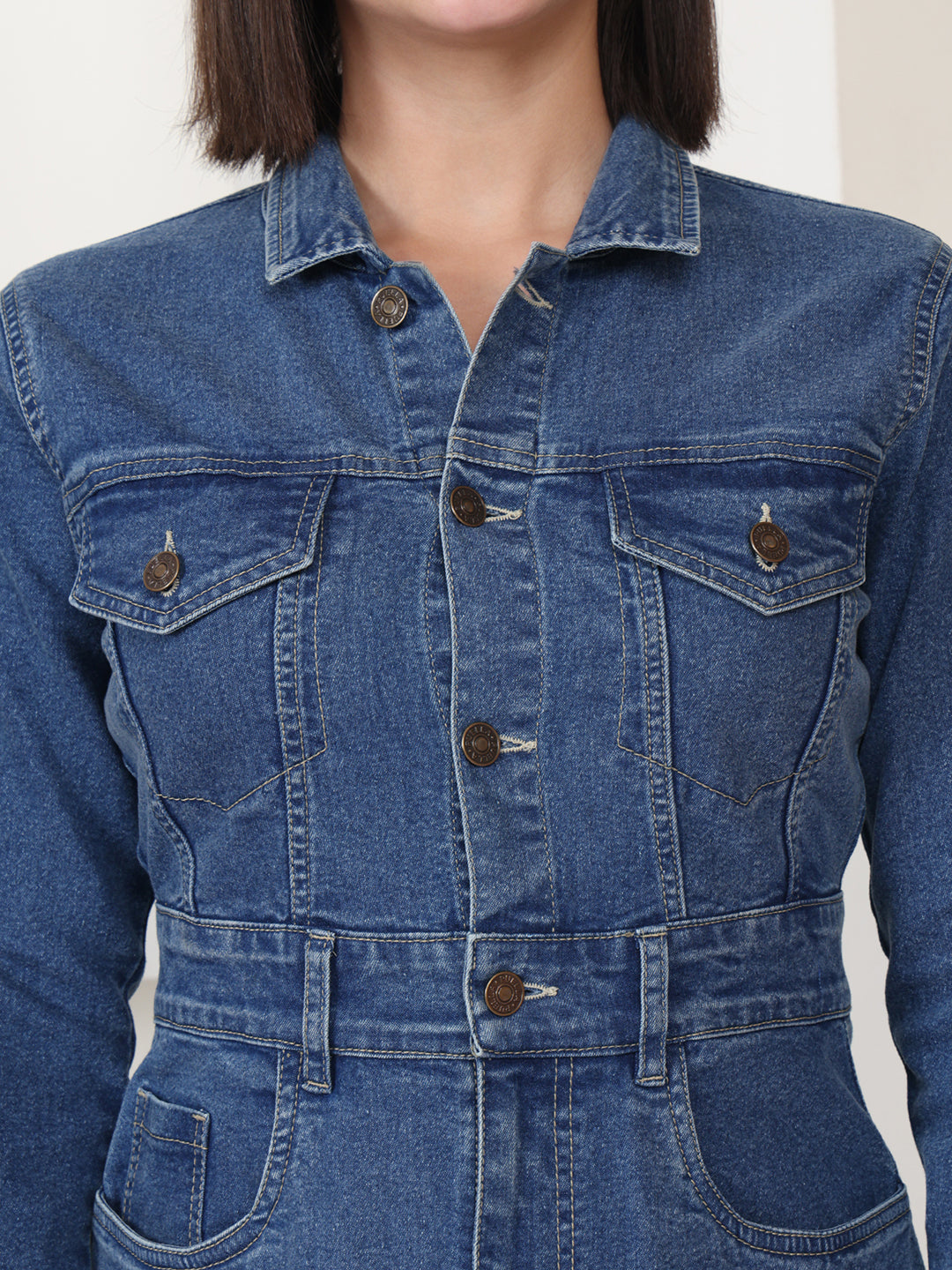 PUELLA Blue Solid Denim Sheath Maxi Dress