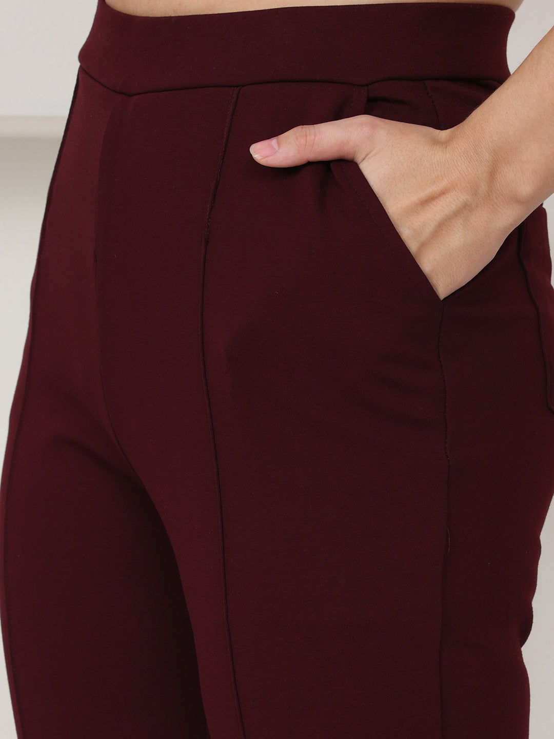 PUELLA Maroon High-Rise Slim Fit Formal Trousers