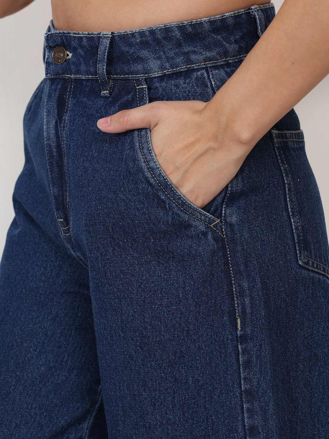 PUELLA Women Dark Blue No-Fade High-Rise Baggy Cargo Jeans