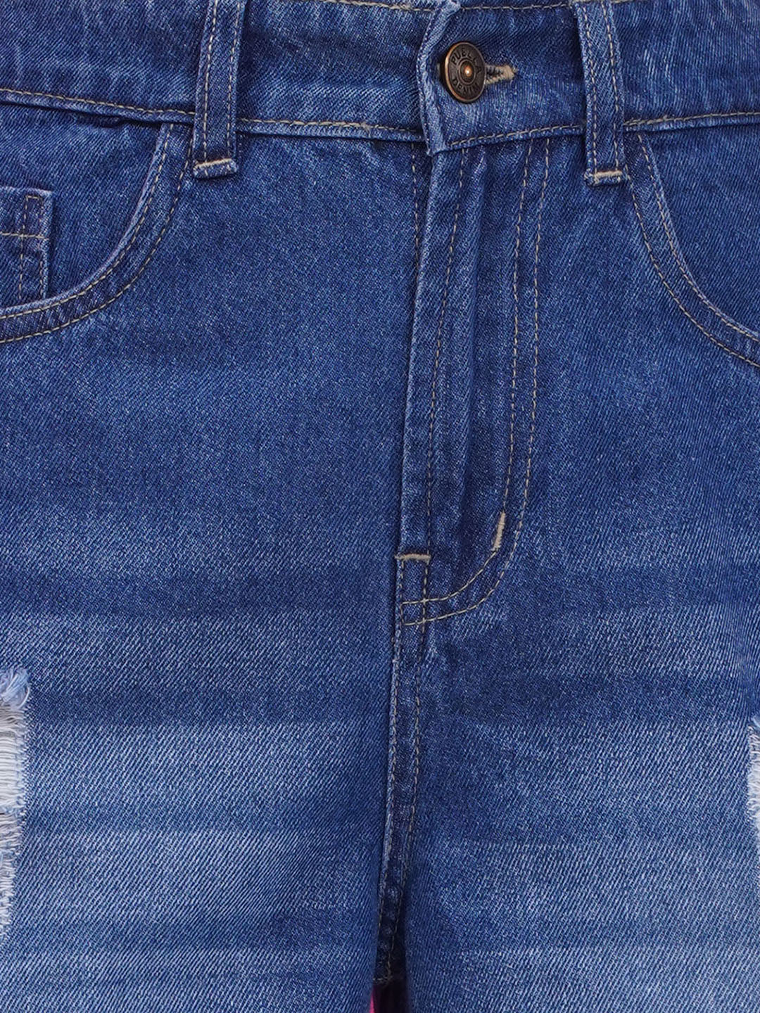 PUELLA Women’s Dark Blue High-Rise Distress Straight Fit Jeans