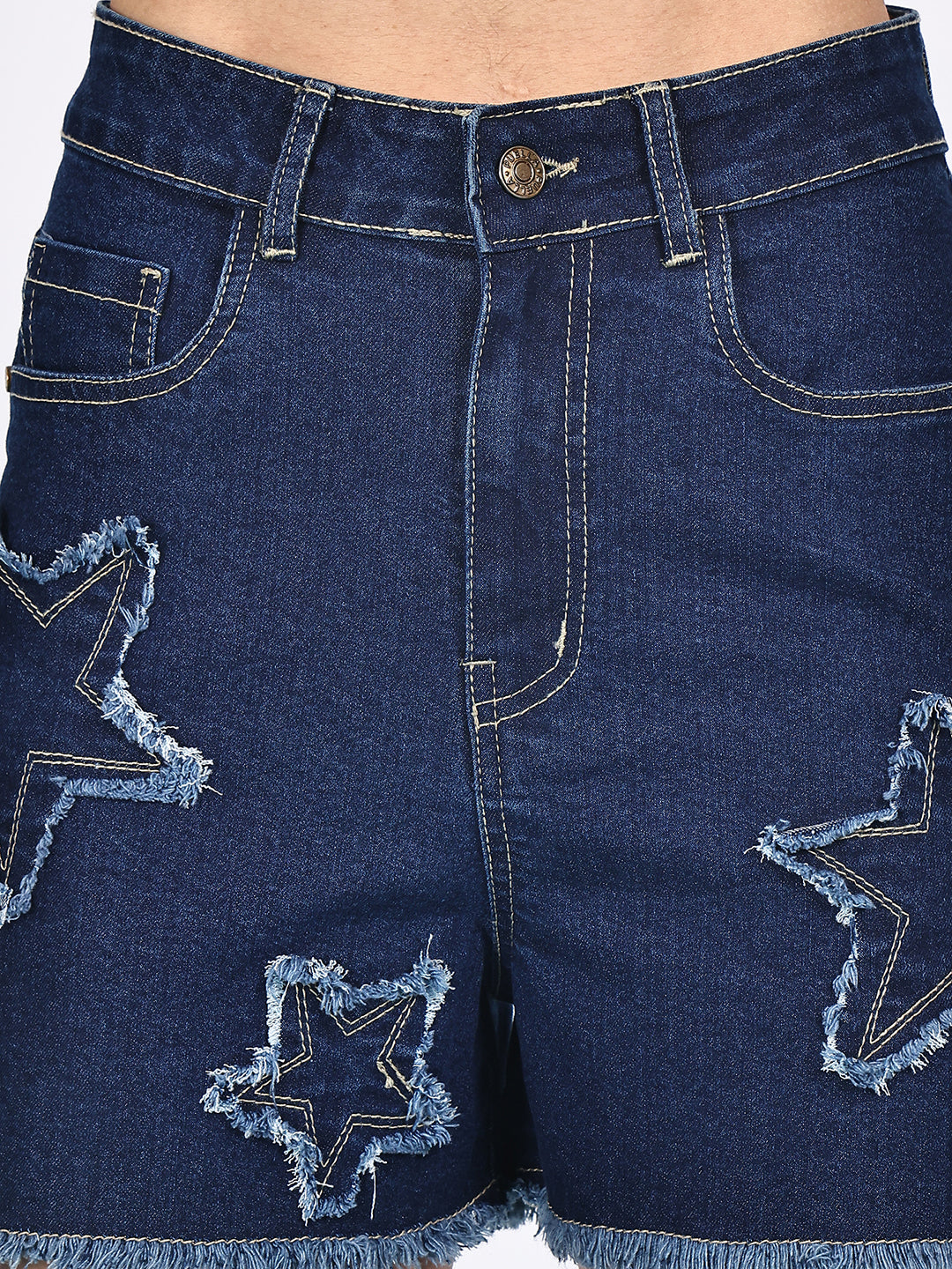 PUELLA Women Blue High-Rise Star Patch Denim Shorts