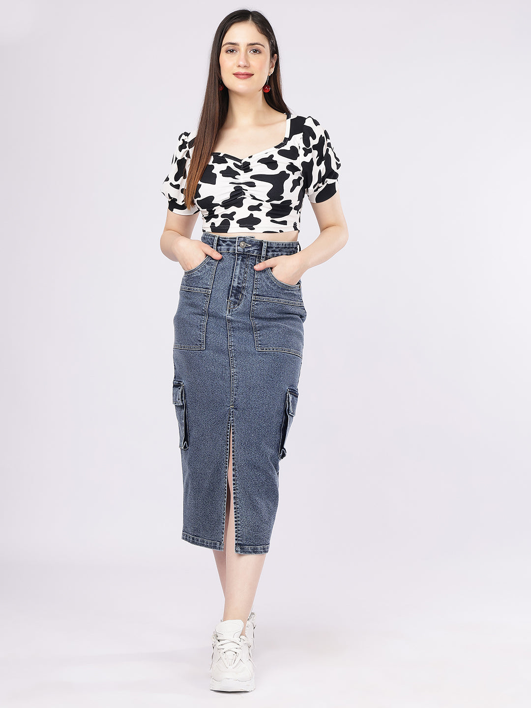 Women’s Blue High-Rise Cargo Denim Skirt